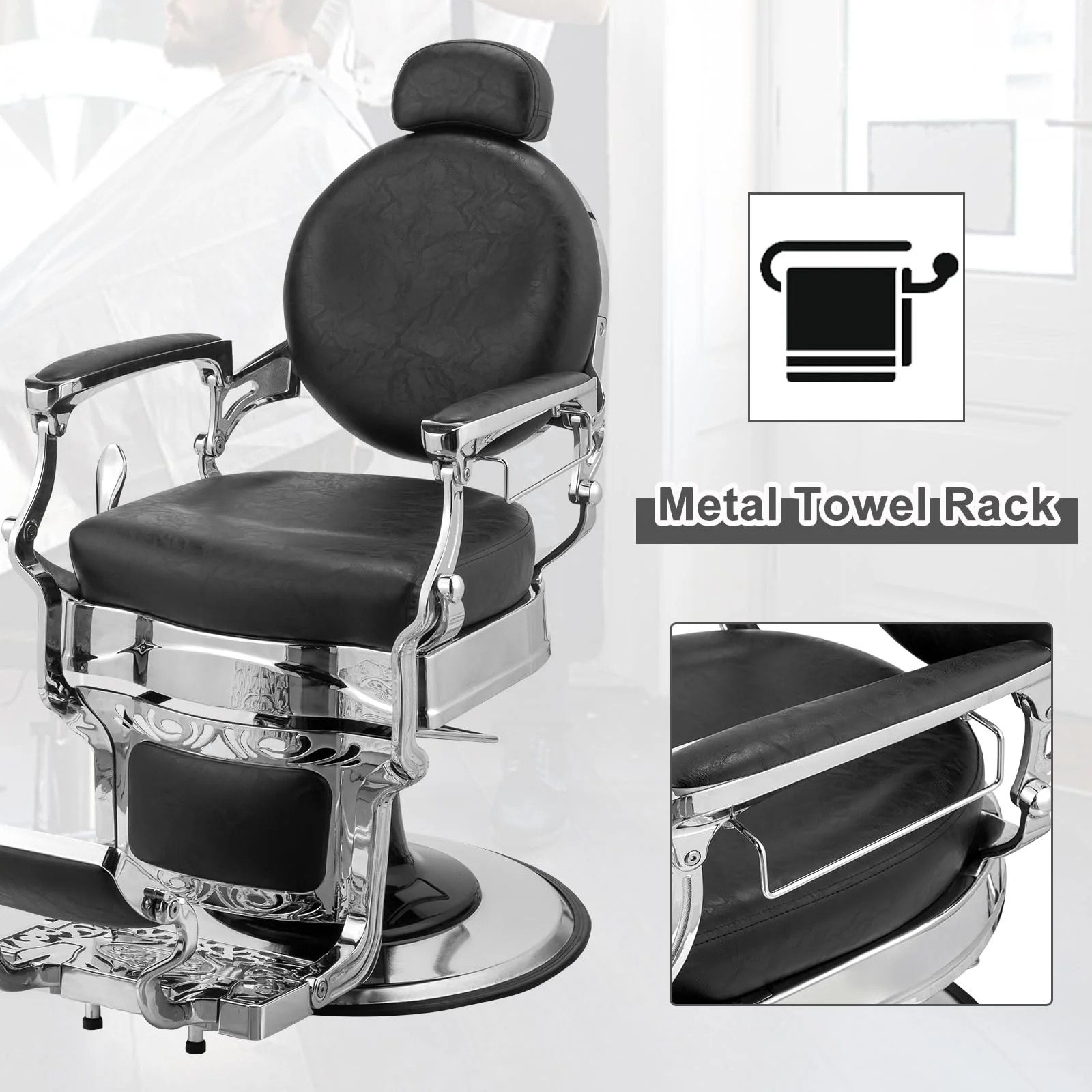OmySalon PH439 Vintage Style Heavy Duty Hydraulic Recline Barber Chair - Image 7