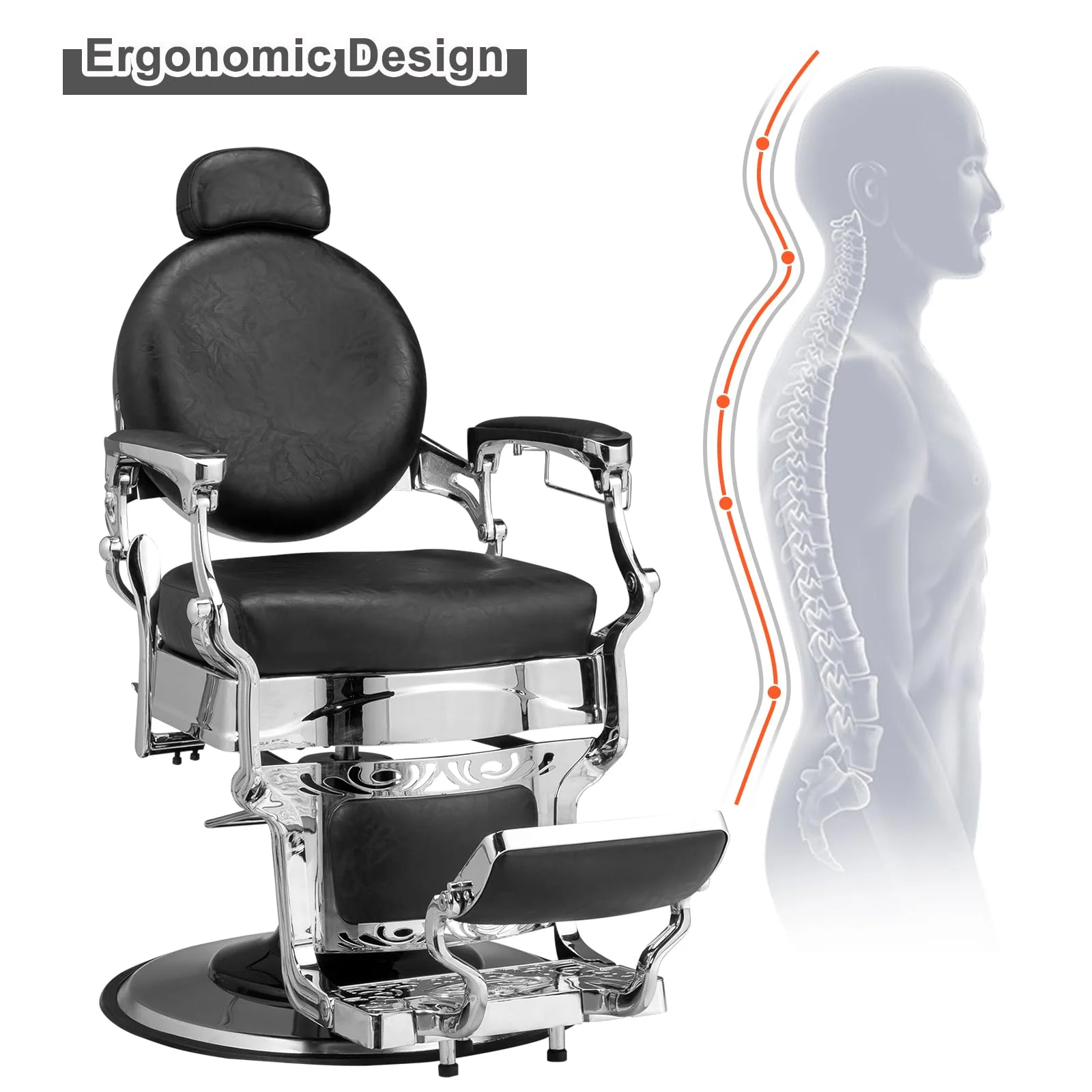 OmySalon PH439 Vintage Style Heavy Duty Hydraulic Recline Barber Chair - Image 8