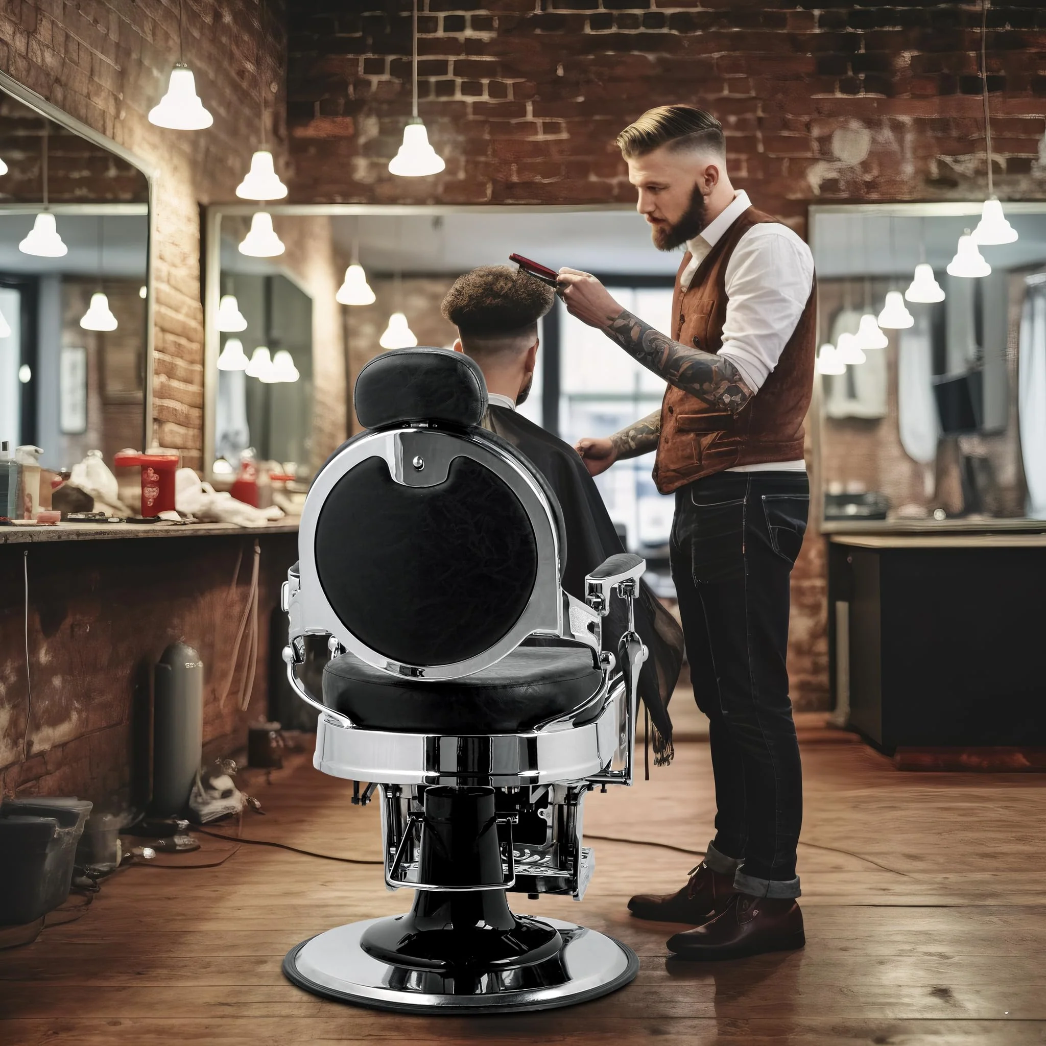 OmySalon PH439 Vintage Style Heavy Duty Hydraulic Recline Barber Chair - Image 9