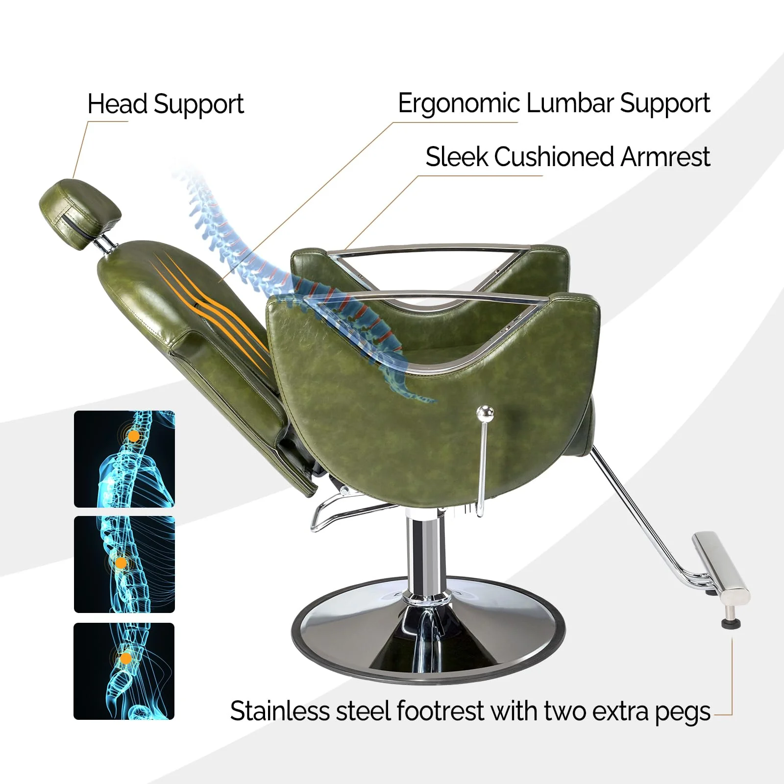 OmySalon SC2101 All Purpose Heavy Duty Reclining Hair Salon Chair w/Headrest - Image 13