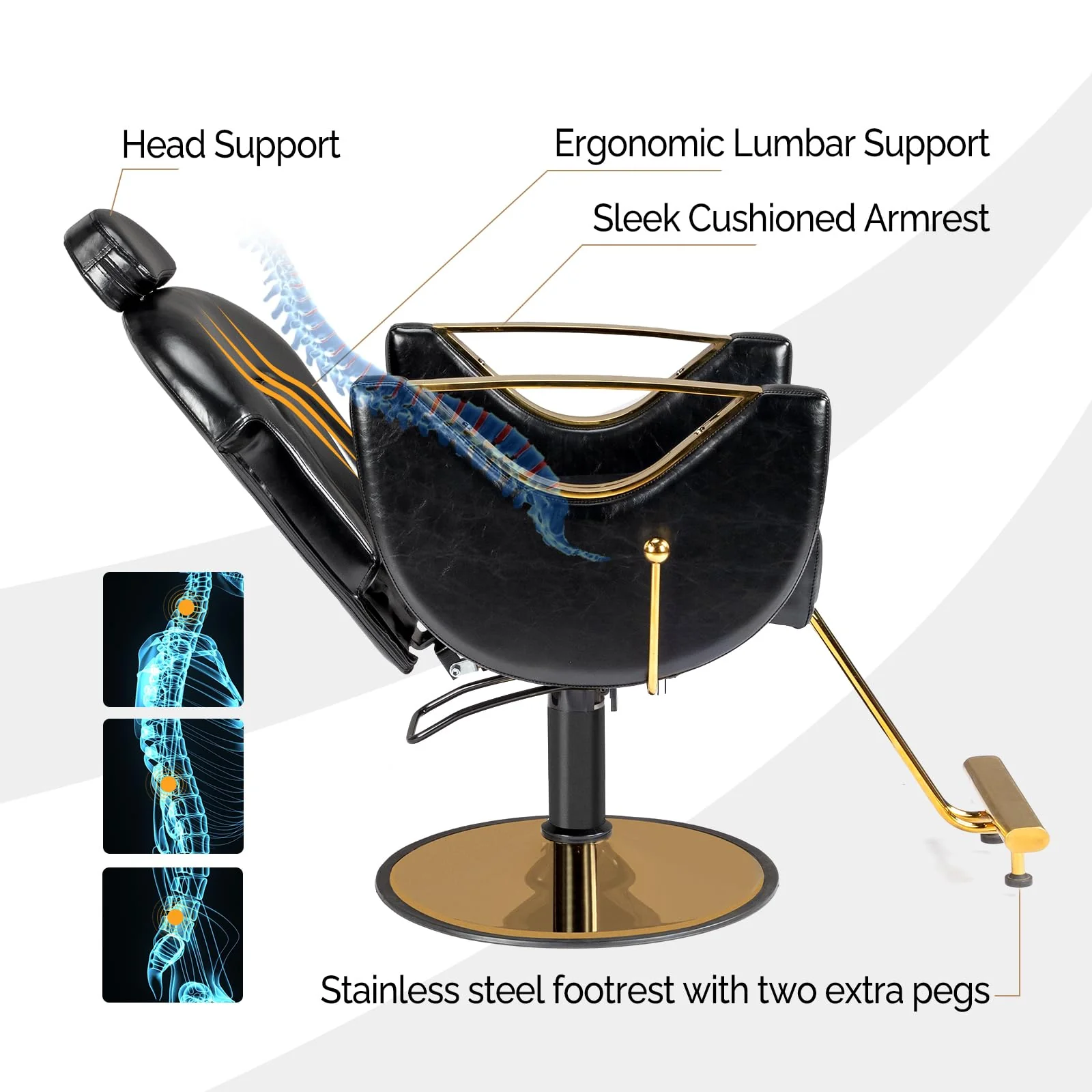 OmySalon SC2101 All Purpose Heavy Duty Reclining Hair Salon Chair w/Headrest - Image 4