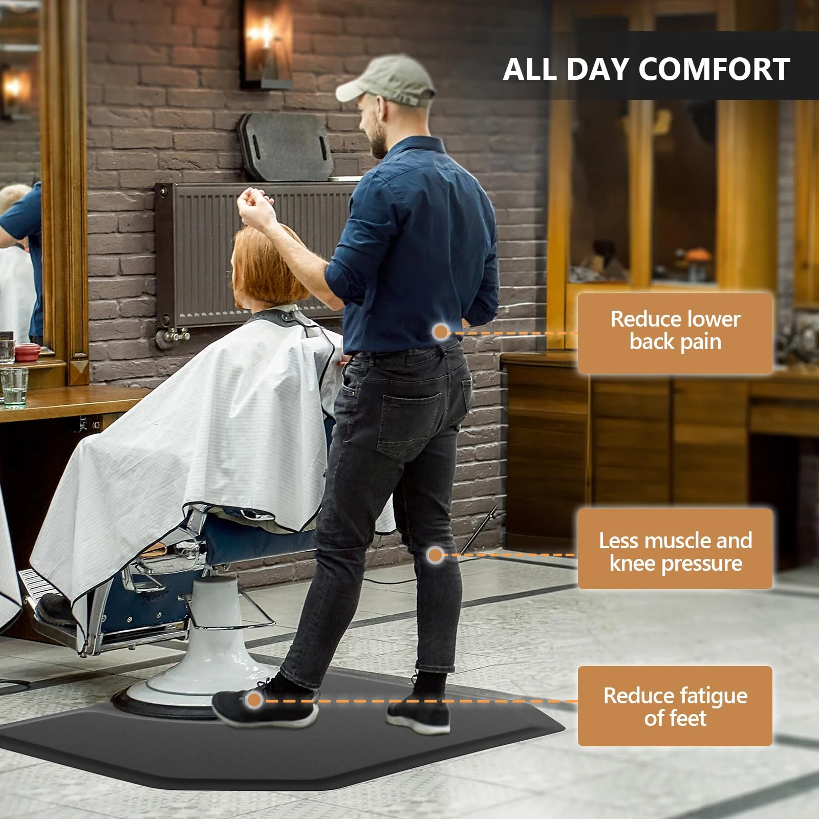 OmySalon Hexagon Salon Anti Fatigue Mat for Round Base Styling Chair 3'x4' 3'x5' 5/8in 7/8in Thick - Image 11