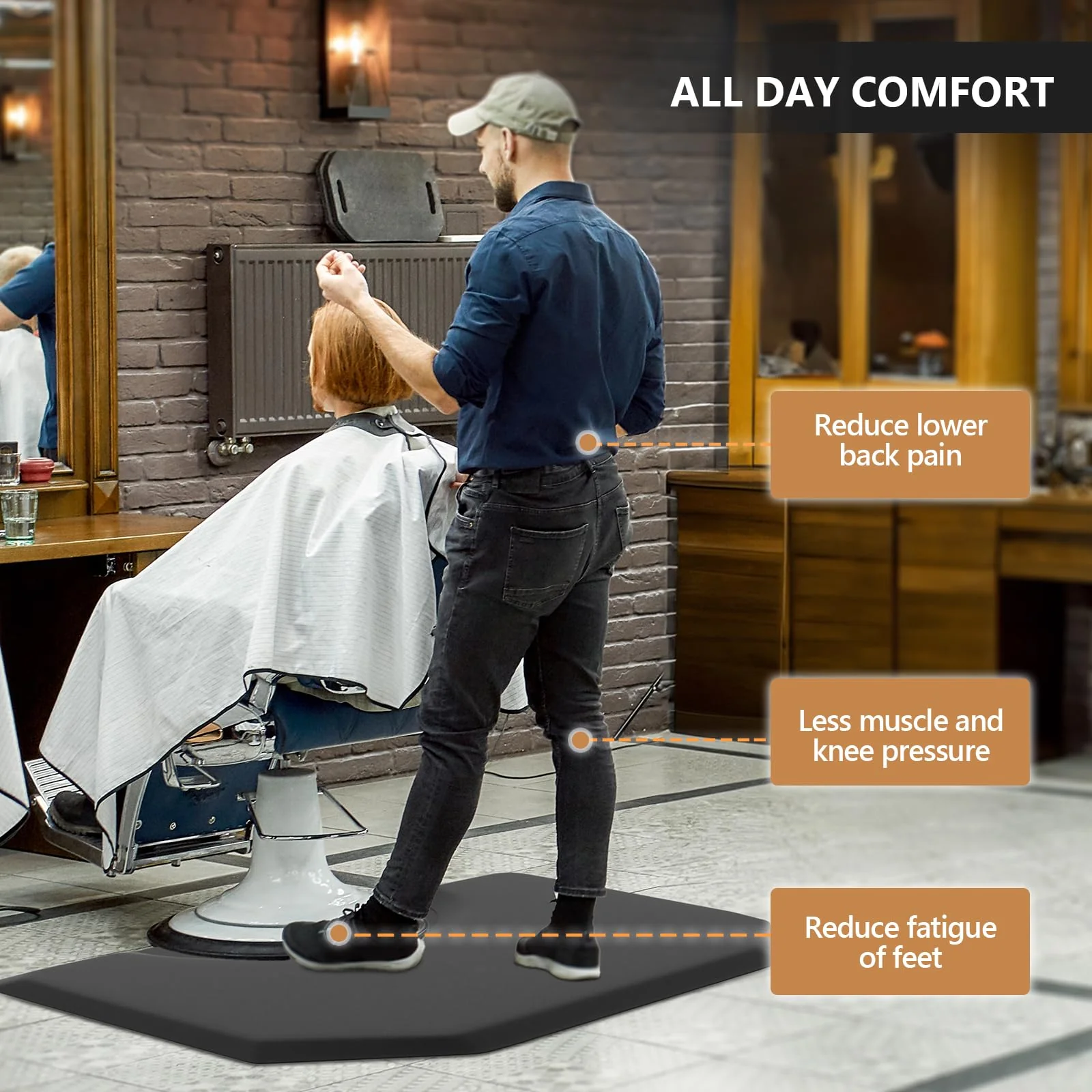OmySalon Hexagon Salon Anti Fatigue Mat for Round Base Styling Chair 3'x4' 3'x5' 5/8in 7/8in Thick - Image 2