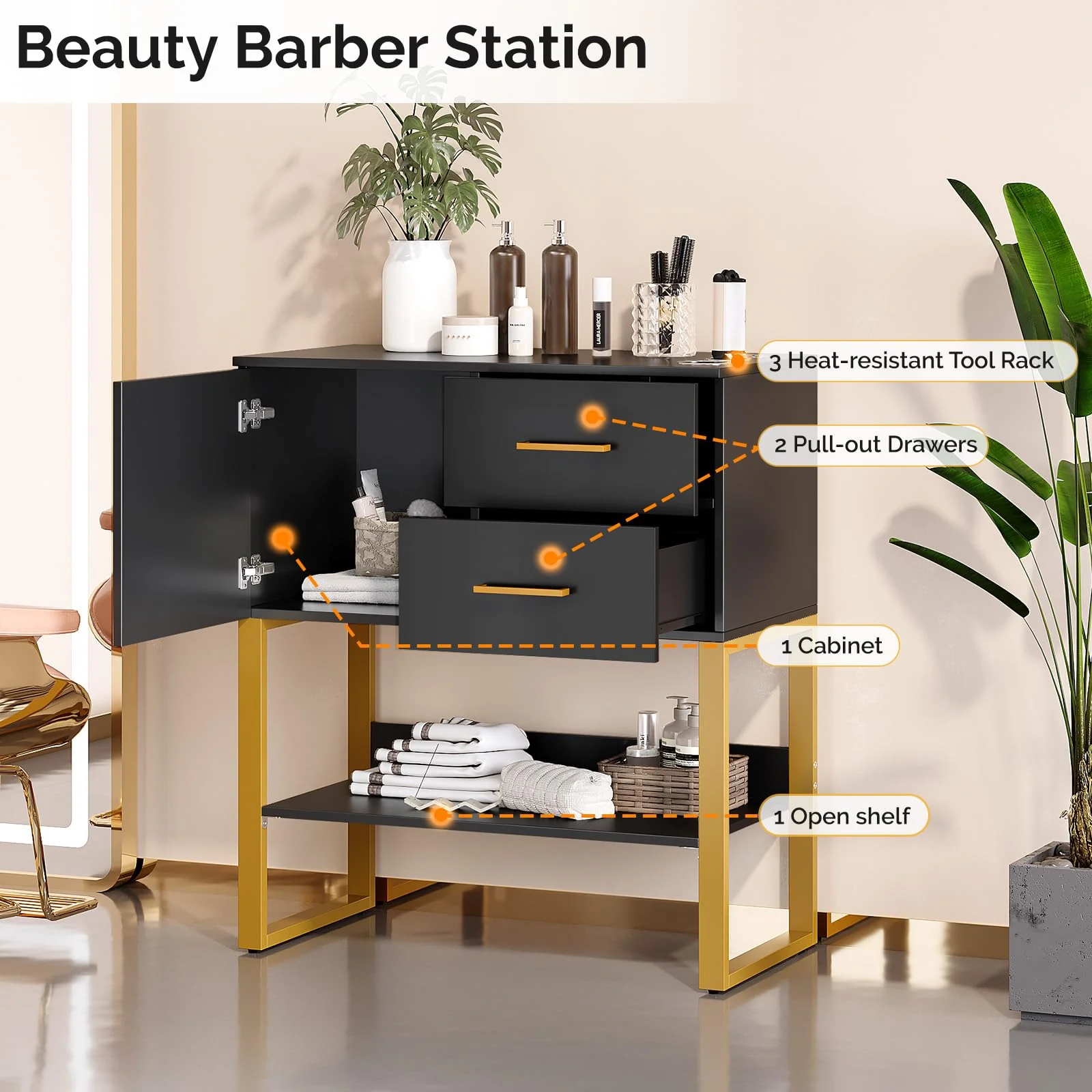 OmySalon HSCOC Salon Styling Storage Station w/2 Drawers 1 Cabinet 1 Open Shelf 3 Hair Dryer Holders - Image 10