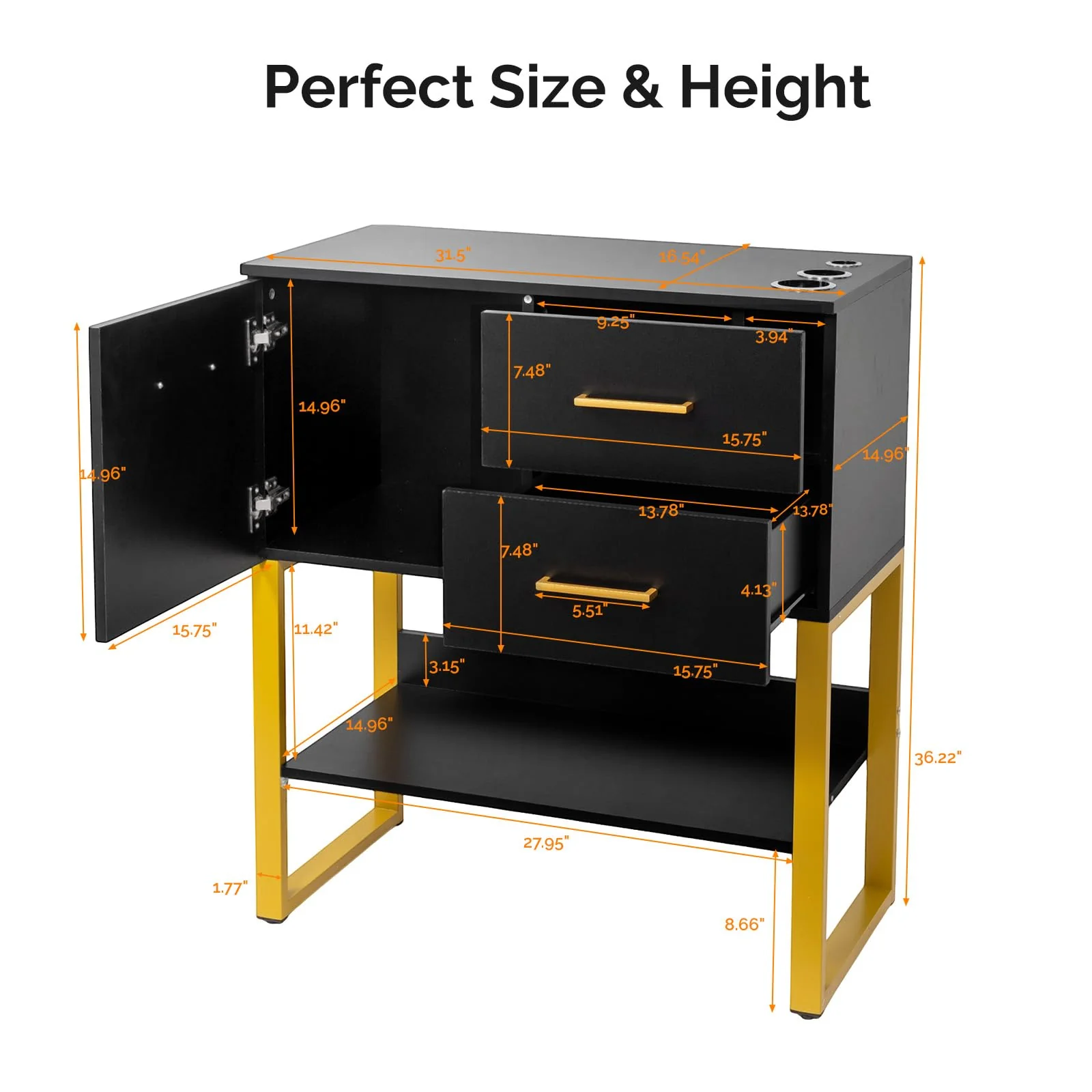 OmySalon HSCOC Salon Styling Storage Station w/2 Drawers 1 Cabinet 1 Open Shelf 3 Hair Dryer Holders - Image 14