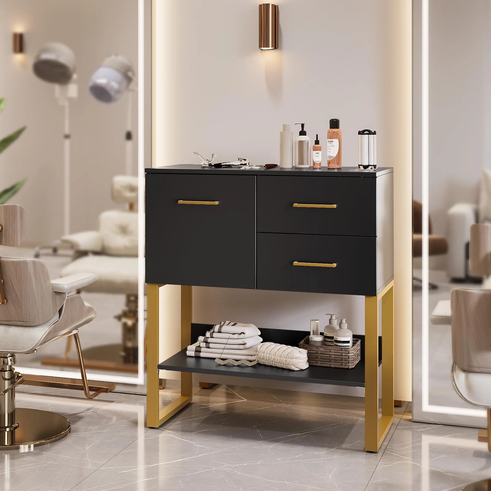 OmySalon HSCOC Salon Styling Storage Station w/2 Drawers 1 Cabinet 1 Open Shelf 3 Hair Dryer Holders - Image 9