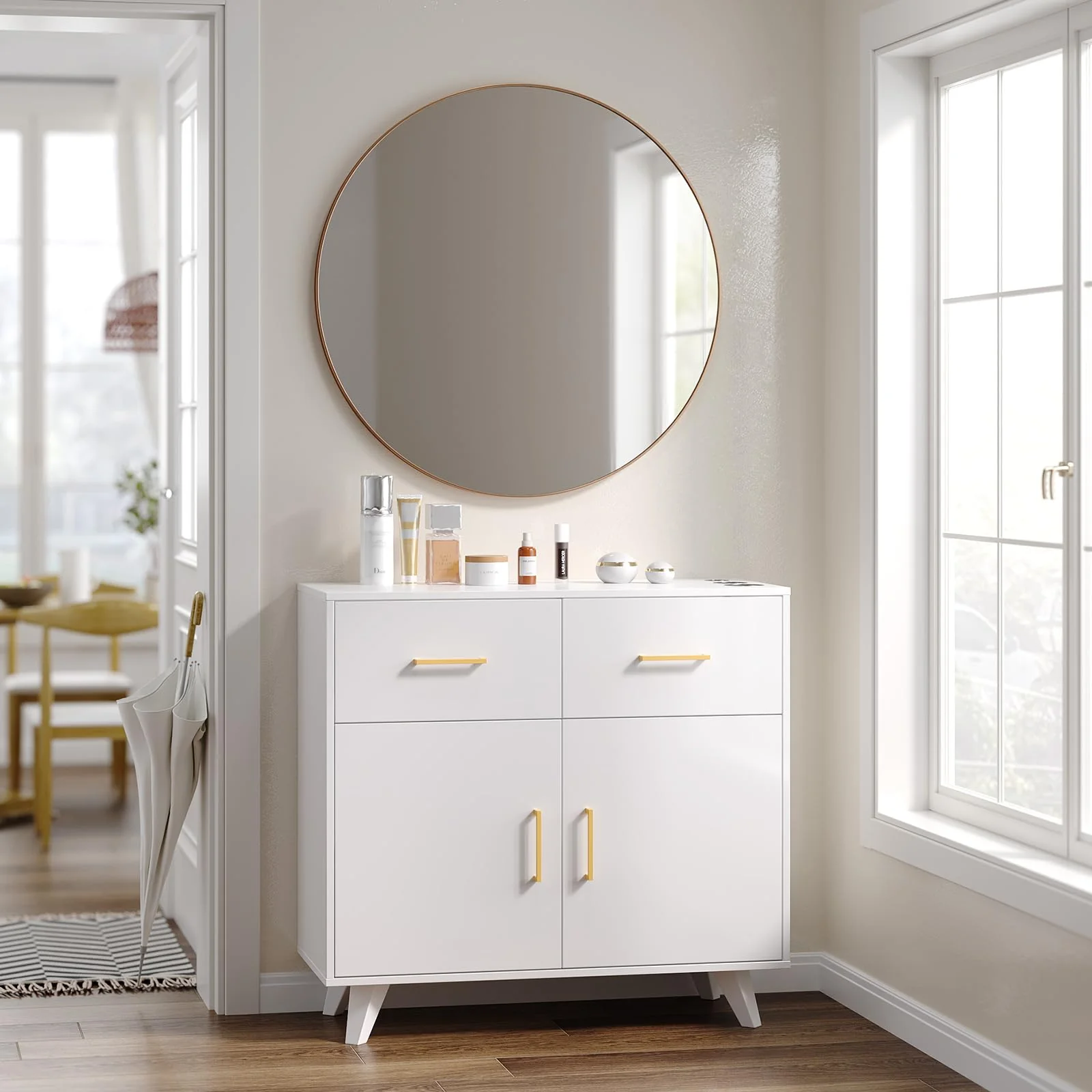 OmySalon HSCRM Salon Styling Storage Station w/Round Mirror & 2 Drawers 1 Cabinet 3 Hair Dryer Holders - Image 15