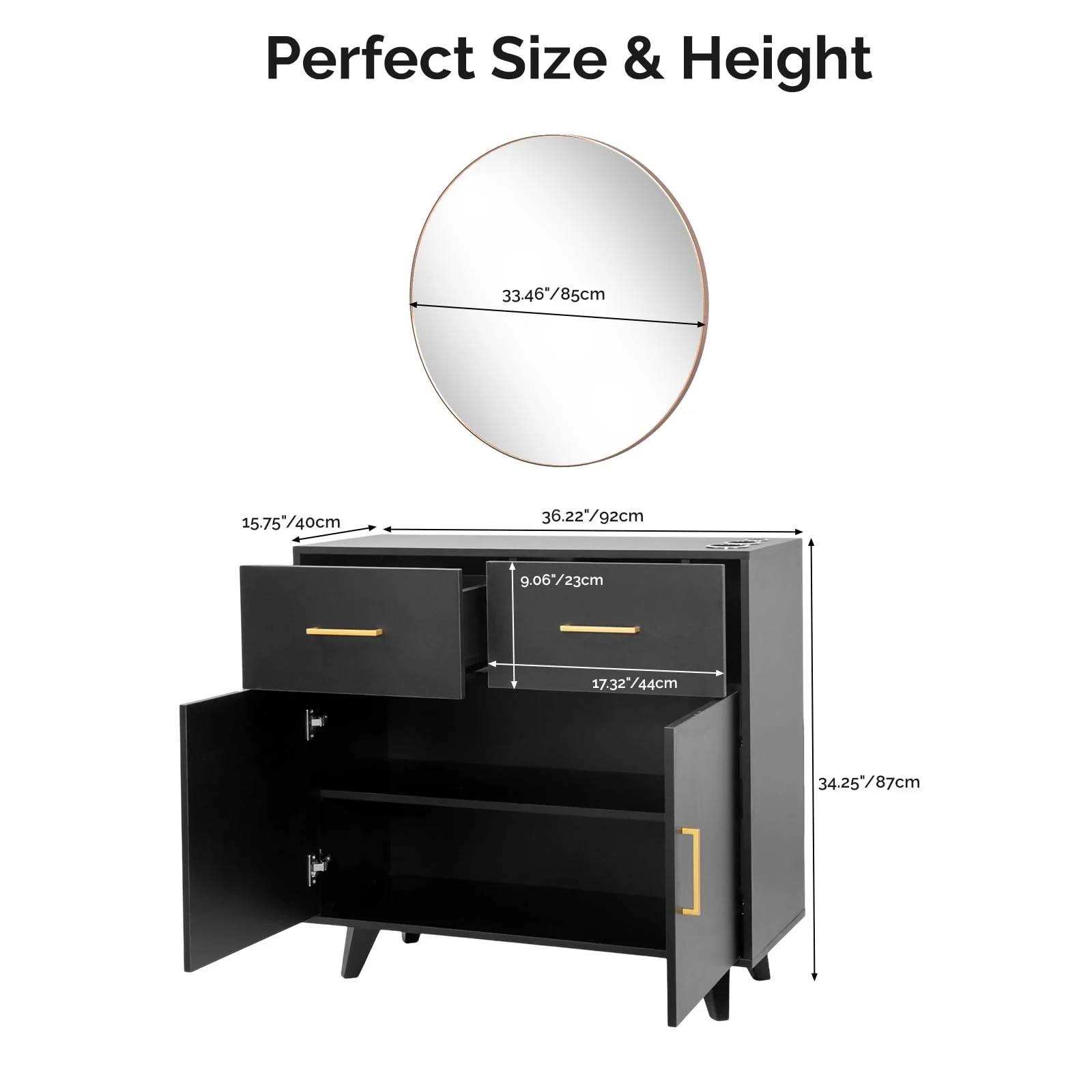 OmySalon HSCRM Salon Styling Storage Station w/Round Mirror & 2 Drawers 1 Cabinet 3 Hair Dryer Holders - Image 7