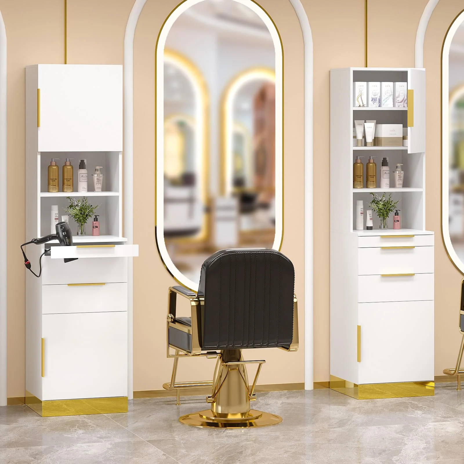 OmySalon HSCS Barber Storage Station Cabinet with 2 Drawers 2 Cabinets 2 Open Shelves 3 Hair Dryer Holders - Image 10