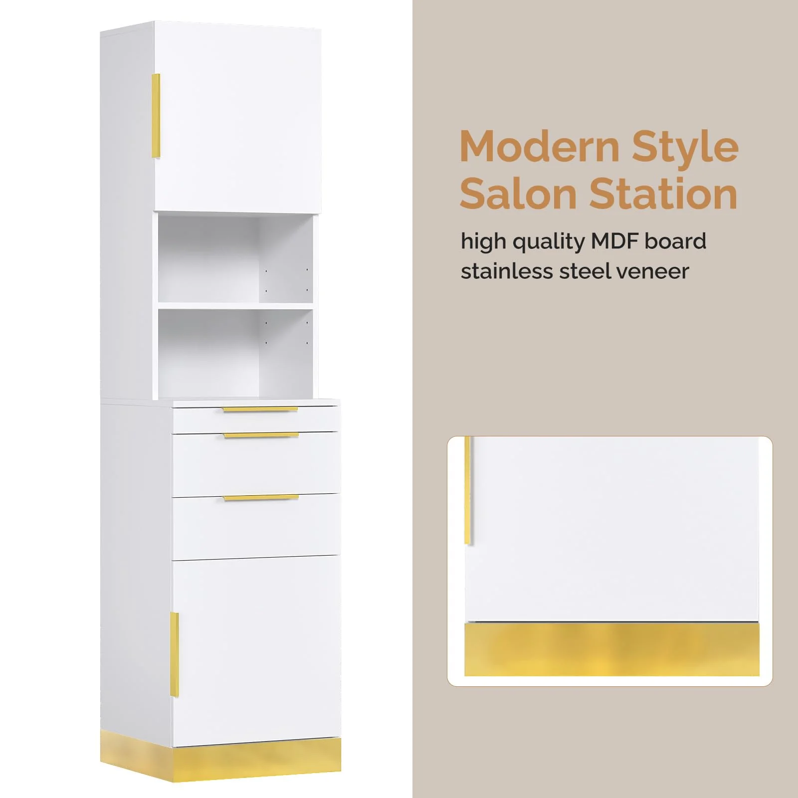 OmySalon HSCS Barber Storage Station Cabinet with 2 Drawers 2 Cabinets 2 Open Shelves 3 Hair Dryer Holders - Image 15