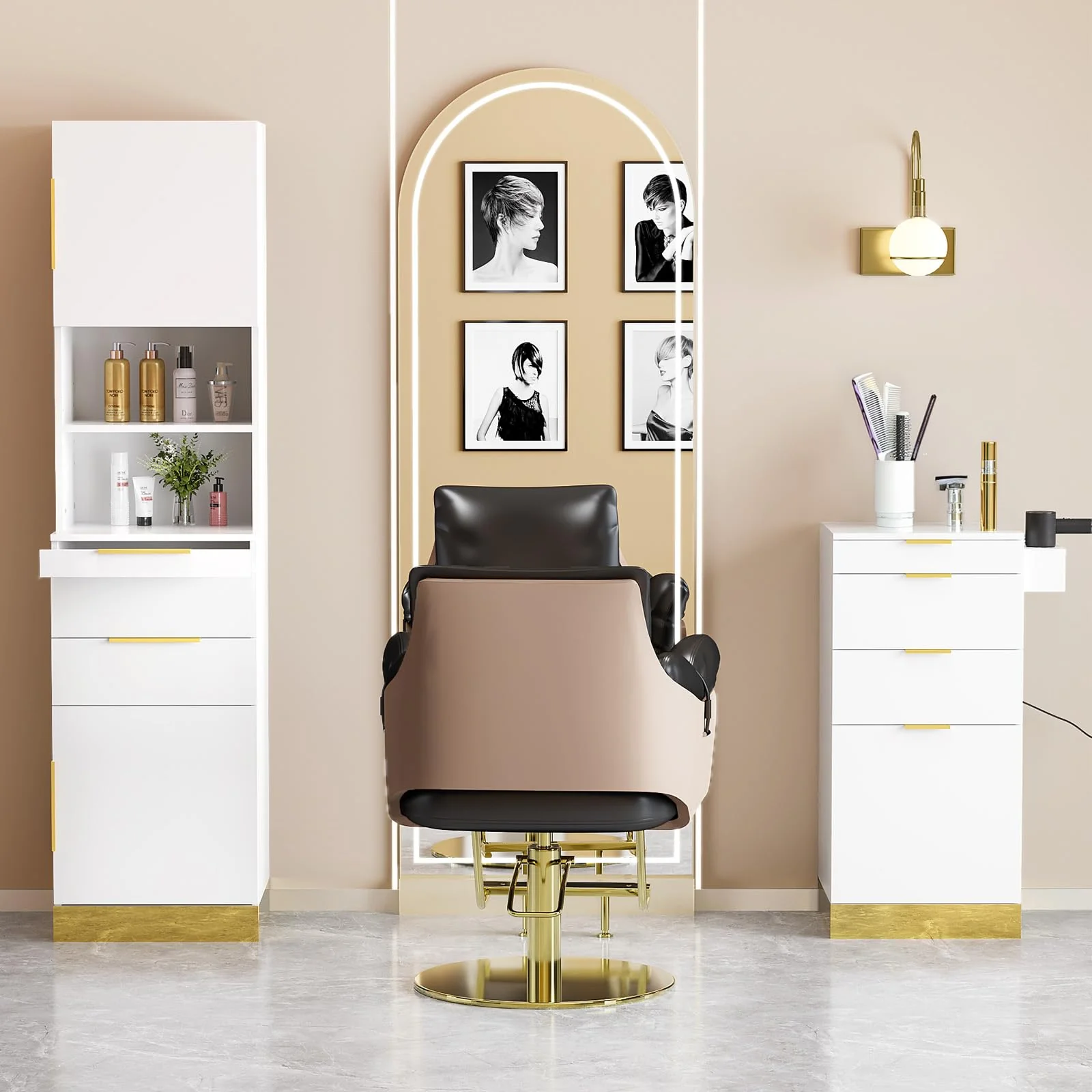 OmySalon HSCS Barber Storage Station Cabinet with 2 Drawers 2 Cabinets 2 Open Shelves 3 Hair Dryer Holders - Image 16