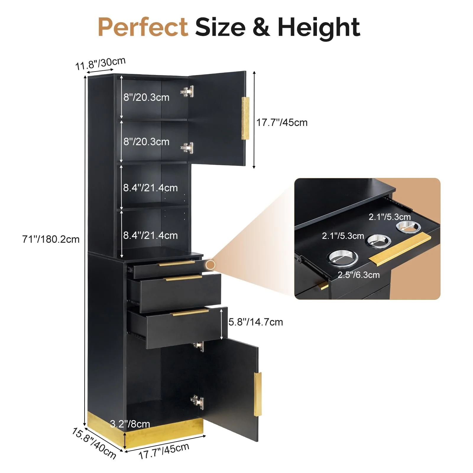 OmySalon HSCS Barber Storage Station Cabinet with 2 Drawers 2 Cabinets 2 Open Shelves 3 Hair Dryer Holders - Image 4
