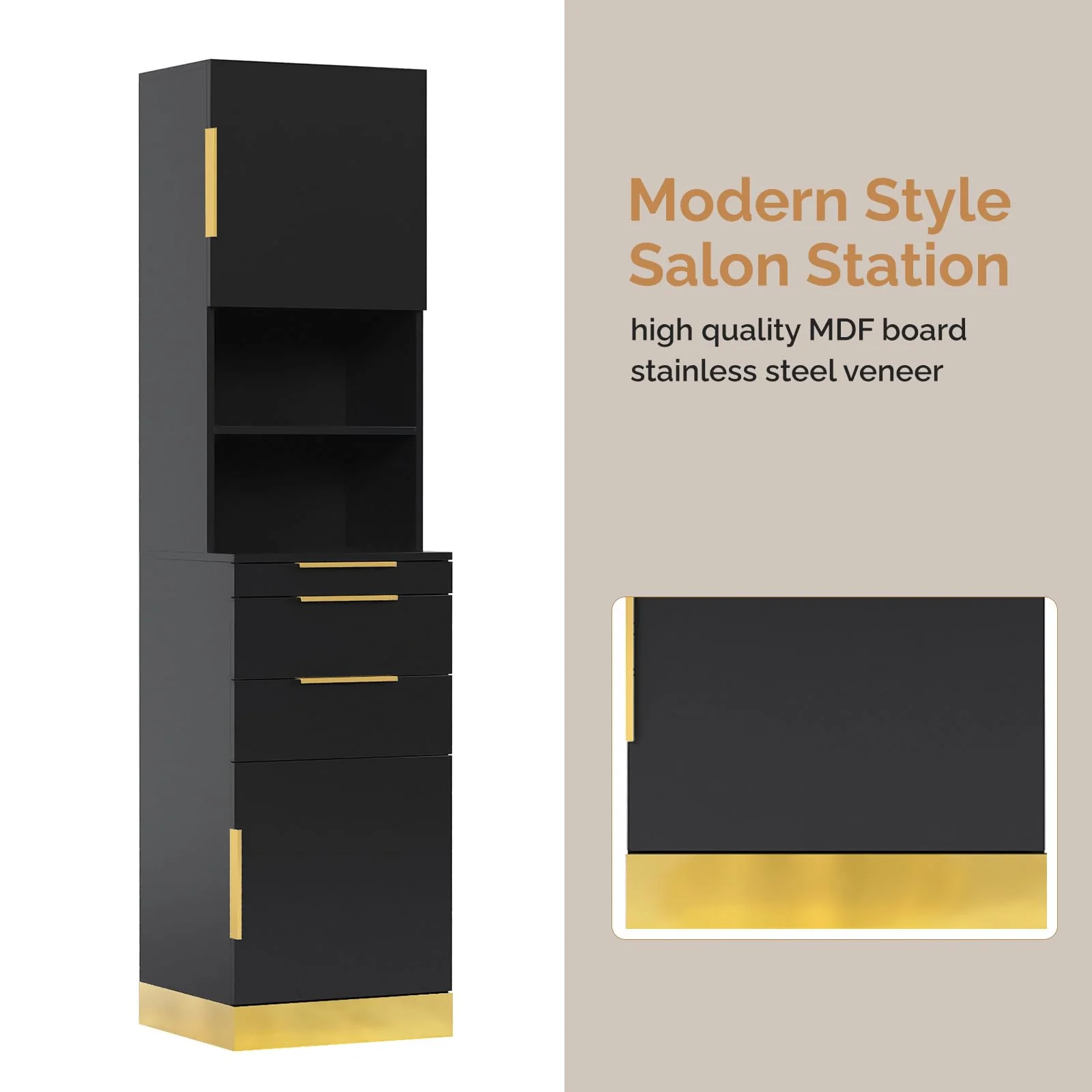 OmySalon HSCS Barber Storage Station Cabinet with 2 Drawers 2 Cabinets 2 Open Shelves 3 Hair Dryer Holders - Image 8