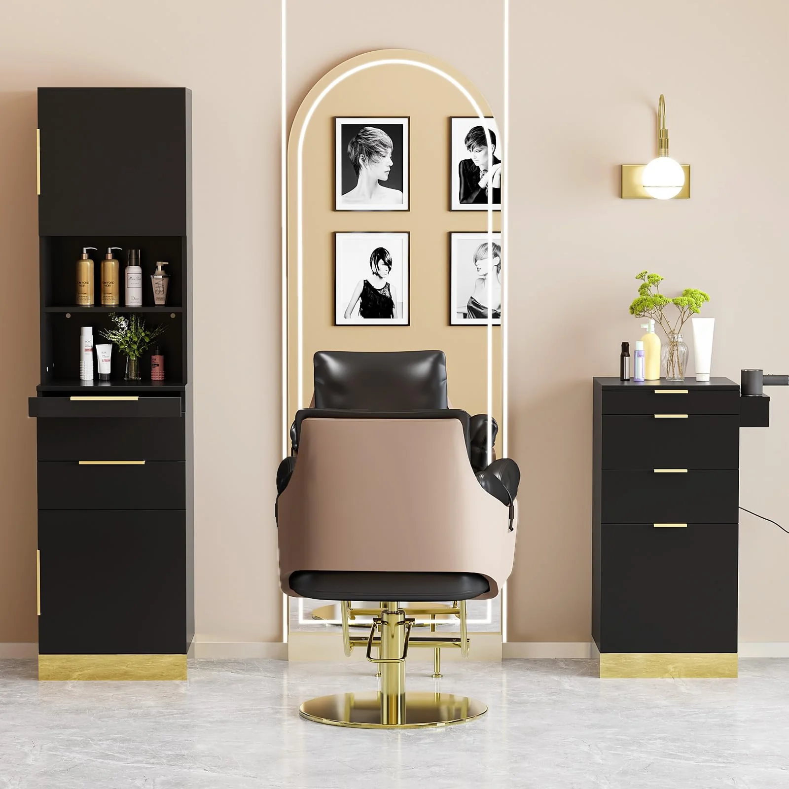 OmySalon HSCS Barber Storage Station Cabinet with 2 Drawers 2 Cabinets 2 Open Shelves 3 Hair Dryer Holders - Image 9