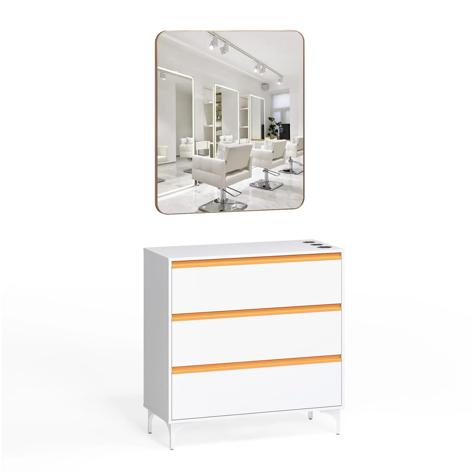 OmySalon HSCSM Salon Styling Storage Station w/Square Mirror & 3 Drawers 3 Hair Dryer Holders - Image 7