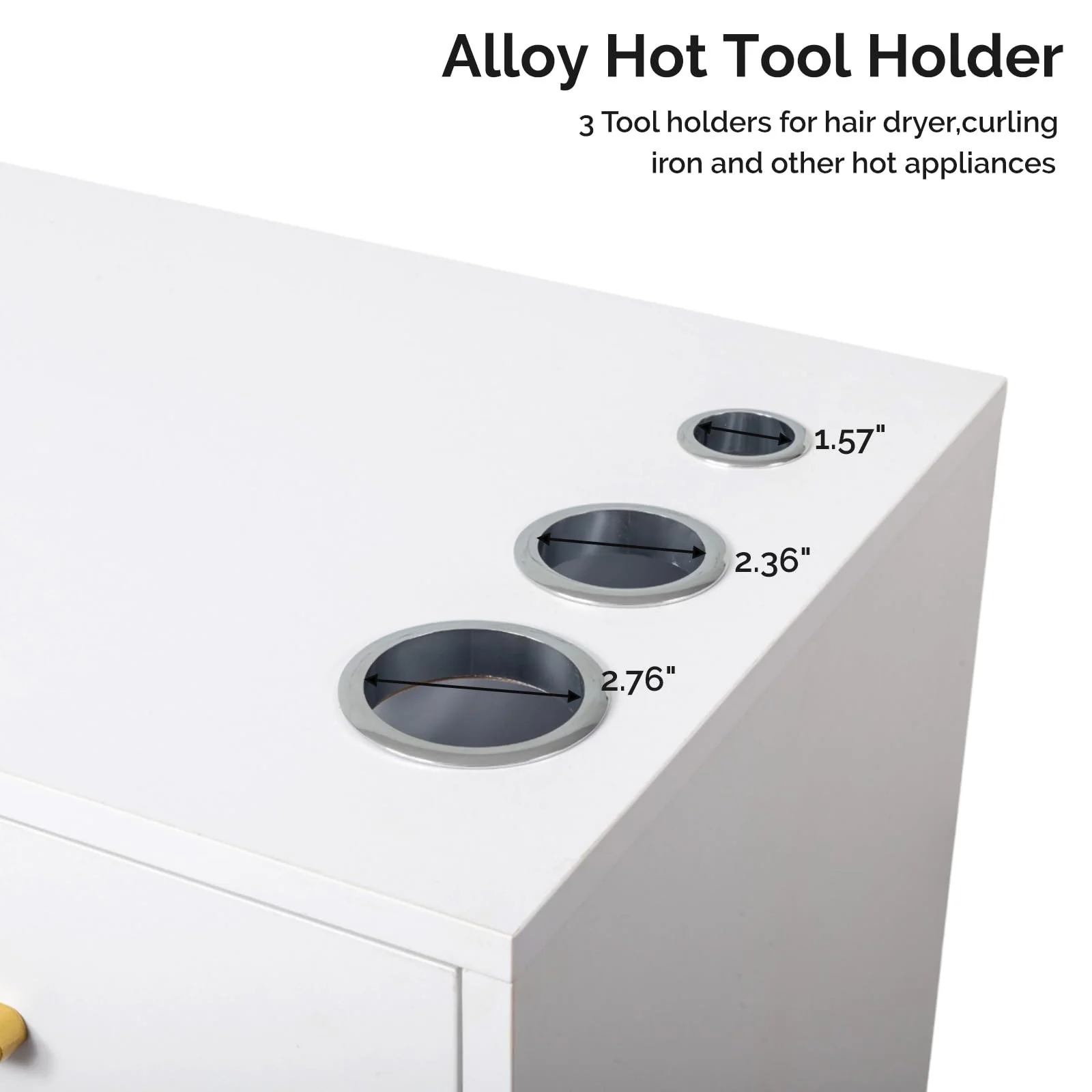 OmySalon HSCTD Salon Styling Storage Station w/Mirror & 3 Drawers 1 Open Shelf 3 Hair Dryer Holders - Image 11