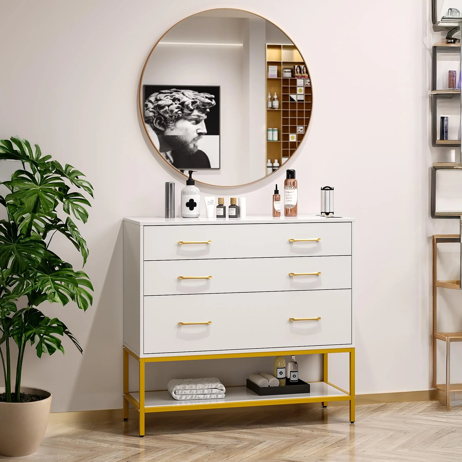 OmySalon HSCTD Salon Styling Storage Station w/Mirror & 3 Drawers 1 Open Shelf 3 Hair Dryer Holders - Image 14
