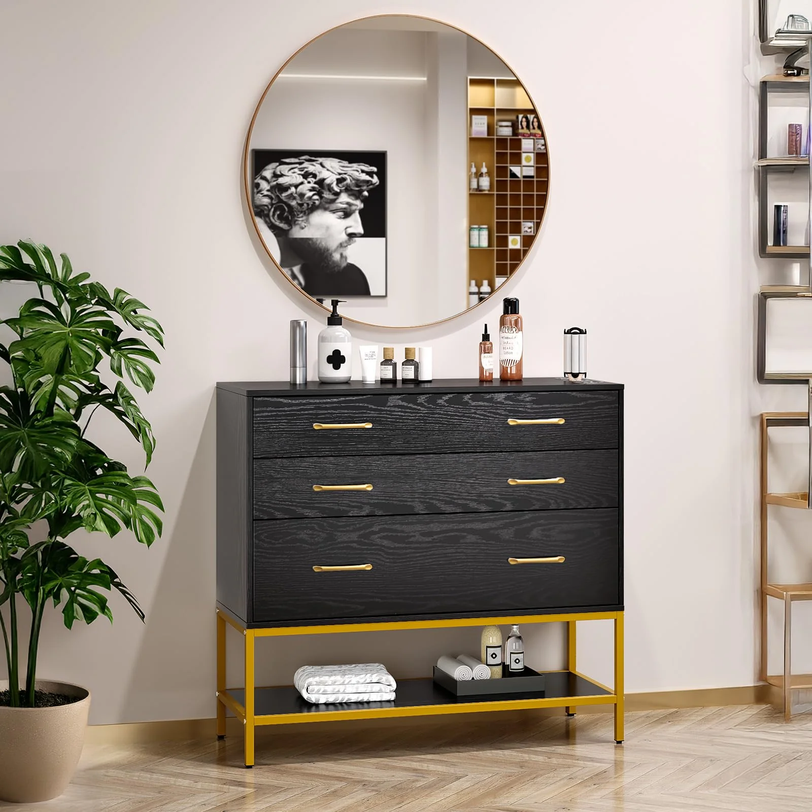 OmySalon HSCTD Salon Styling Storage Station w/Mirror & 3 Drawers 1 Open Shelf 3 Hair Dryer Holders - Image 7