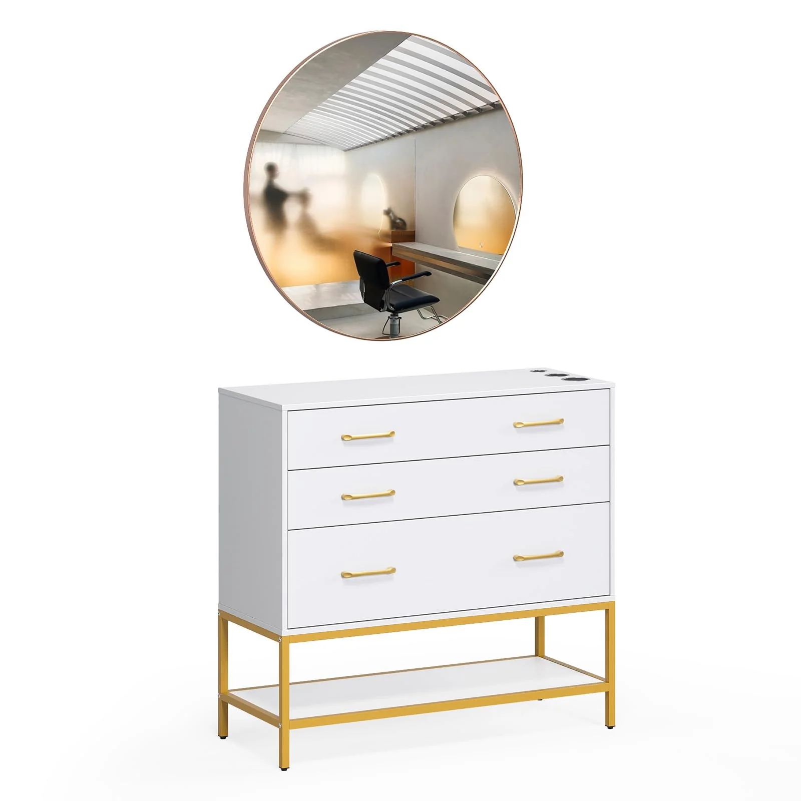 OmySalon HSCTD Salon Styling Storage Station w/Mirror & 3 Drawers 1 Open Shelf 3 Hair Dryer Holders - Image 8