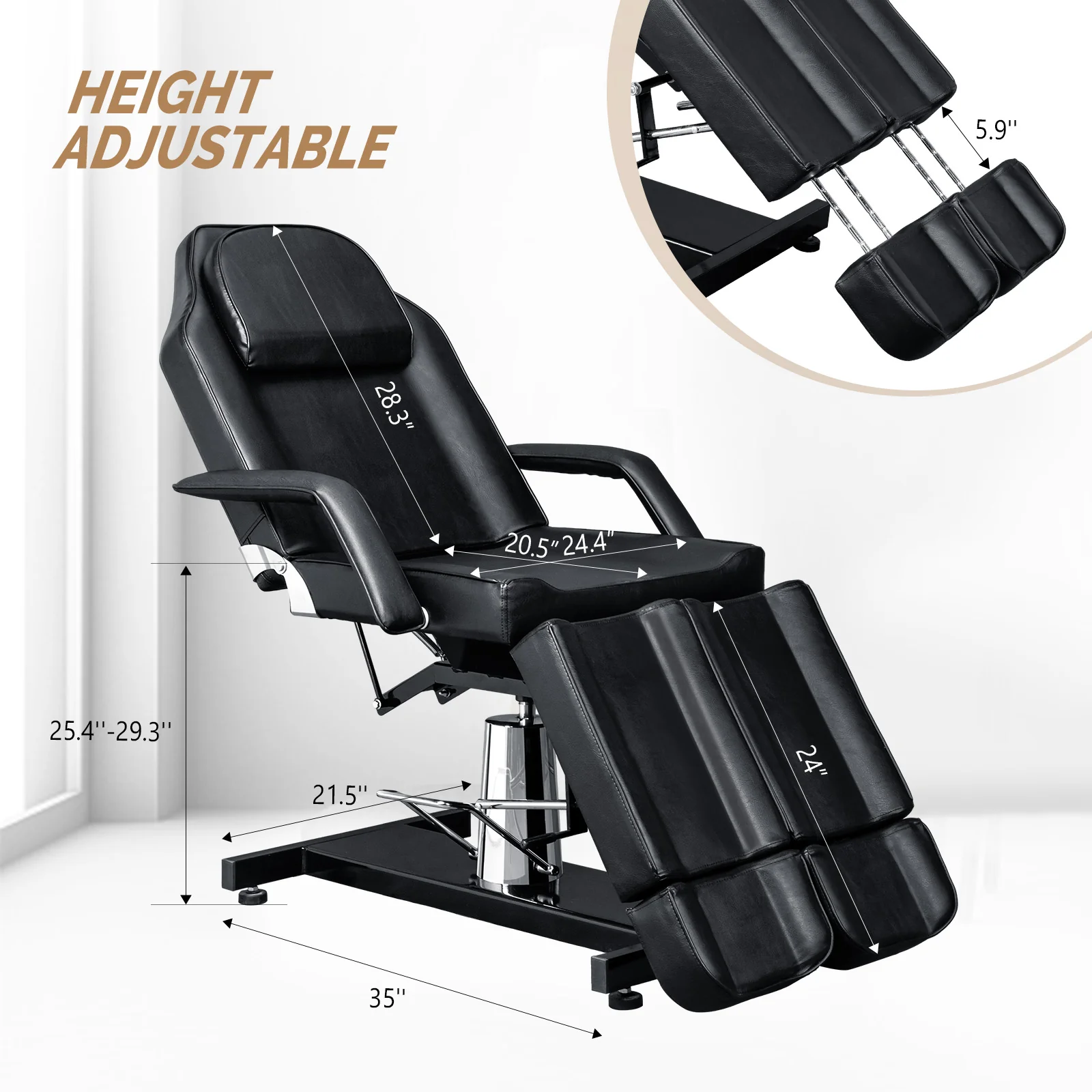 OmySalon HTBS 71in Professional 360 Degree Rotating Hydraulic Height Adjustable Facial Massage Tattoo Bed with 2 Adjustable Split Legs - Image 3