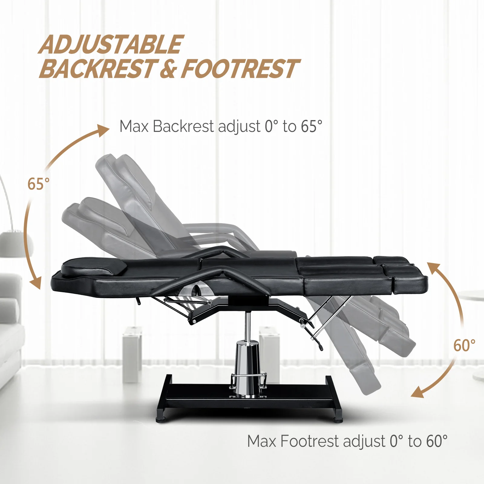 OmySalon HTBS 71in Professional 360 Degree Rotating Hydraulic Height Adjustable Facial Massage Tattoo Bed with 2 Adjustable Split Legs - Image 4