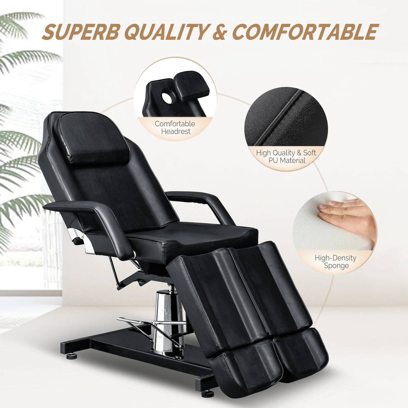 OmySalon HTBS 71in Professional 360 Degree Rotating Hydraulic Height Adjustable Facial Massage Tattoo Bed with 2 Adjustable Split Legs - Image 5