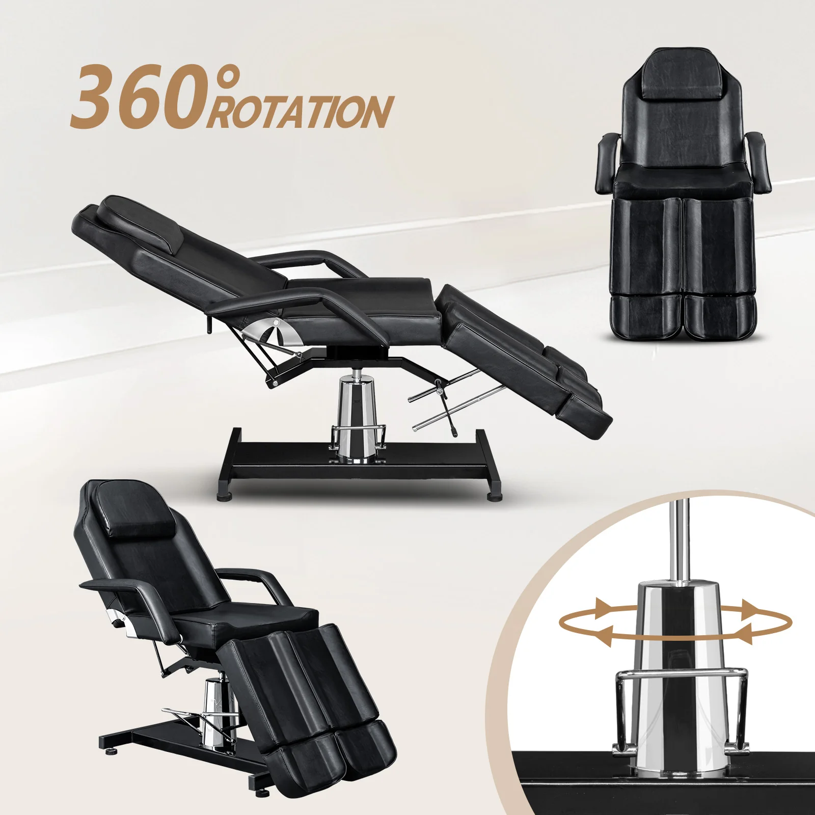 OmySalon HTBS 71in Professional 360 Degree Rotating Hydraulic Height Adjustable Facial Massage Tattoo Bed with 2 Adjustable Split Legs - Image 6