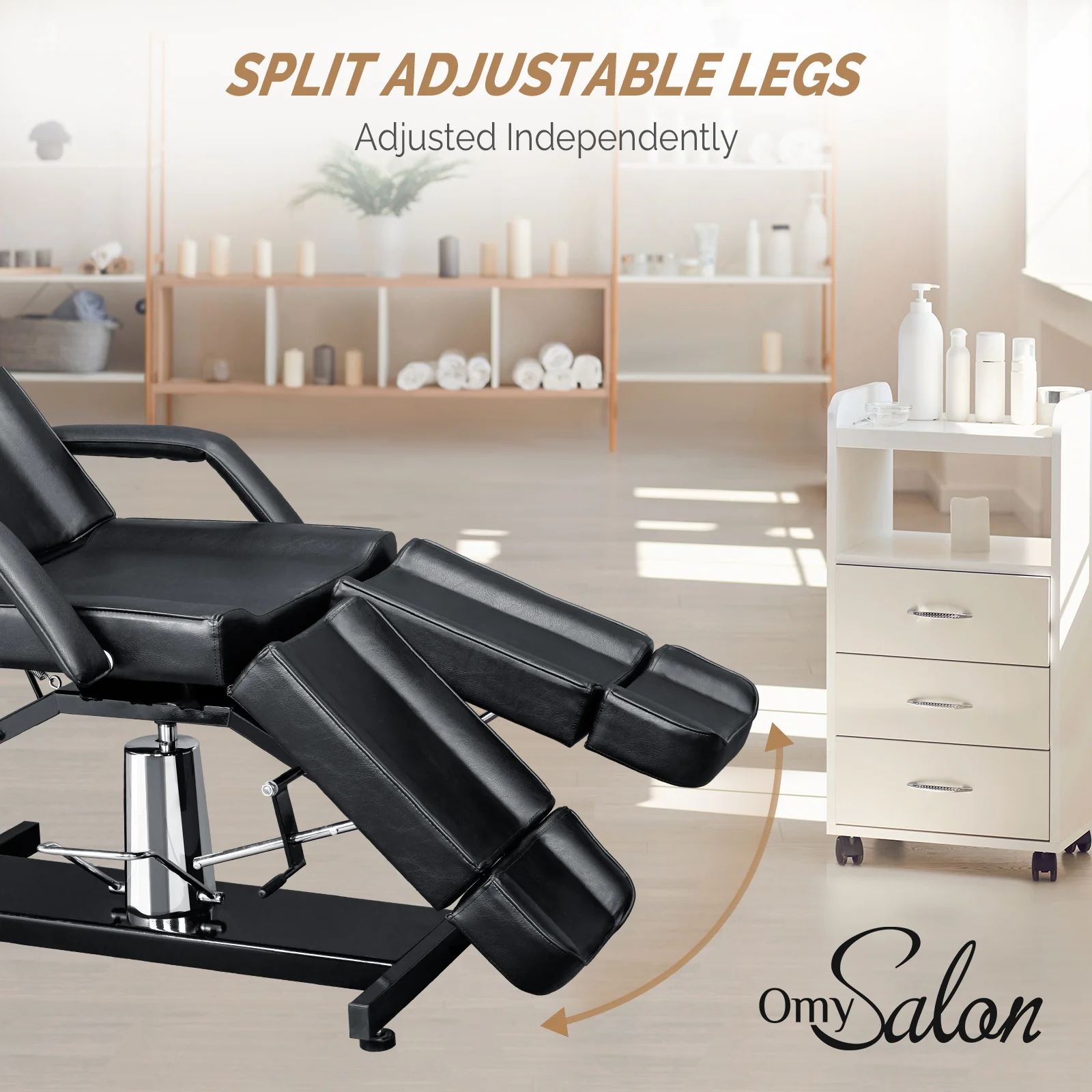 OmySalon HTBS 71in Professional 360 Degree Rotating Hydraulic Height Adjustable Facial Massage Tattoo Bed with 2 Adjustable Split Legs - Image 7