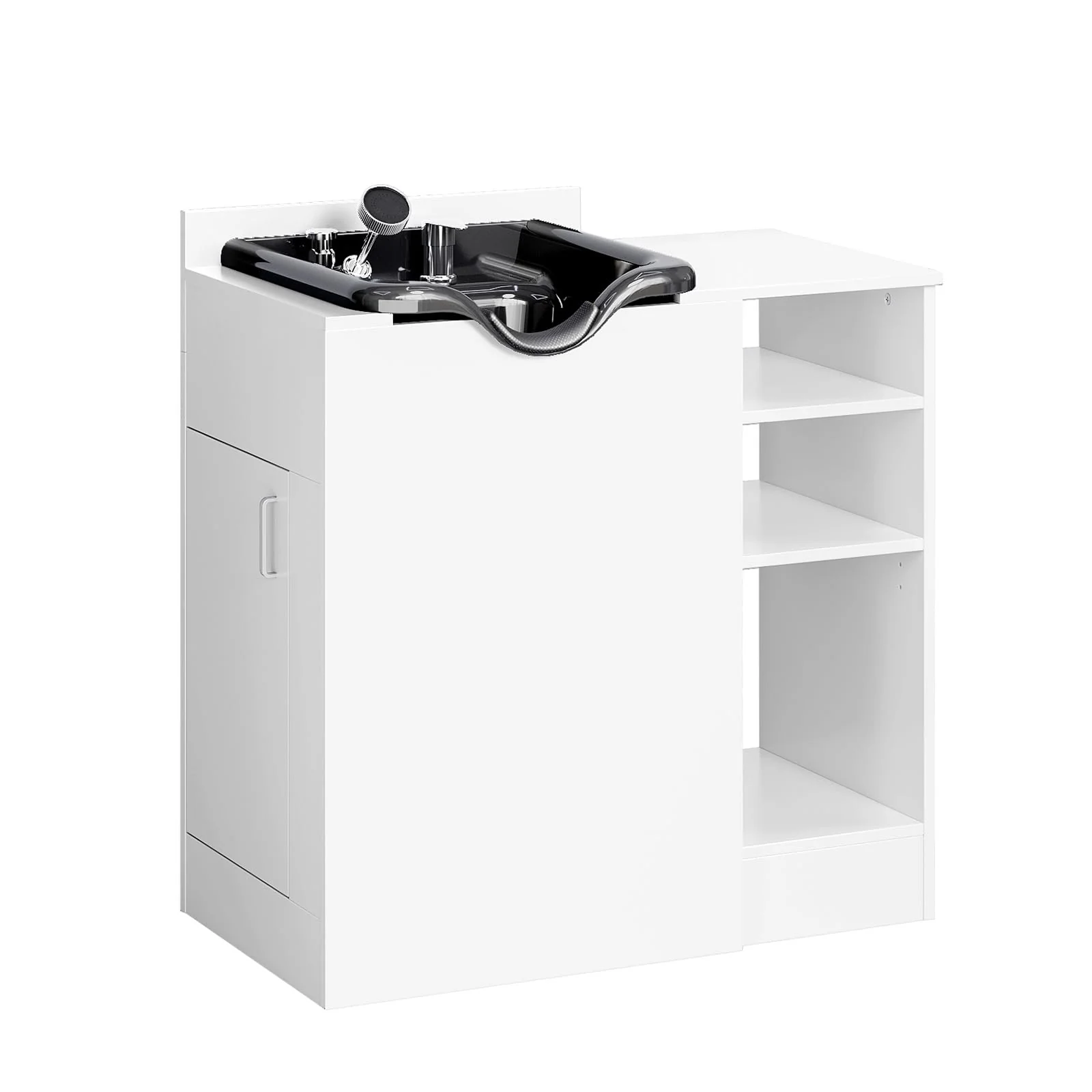 Omysalon HWCOC Salon Wet Cabinet Station with Shampoo Bowl & Adjustable Shelves & Sprayer Faucet - Image 16