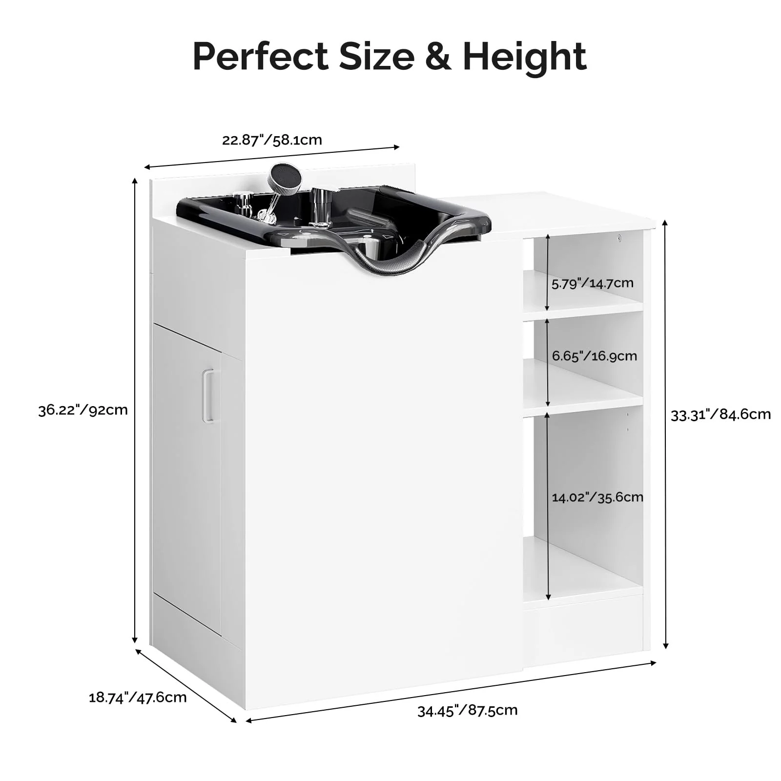 Omysalon HWCOC Salon Wet Cabinet Station with Shampoo Bowl & Adjustable Shelves & Sprayer Faucet - Image 22