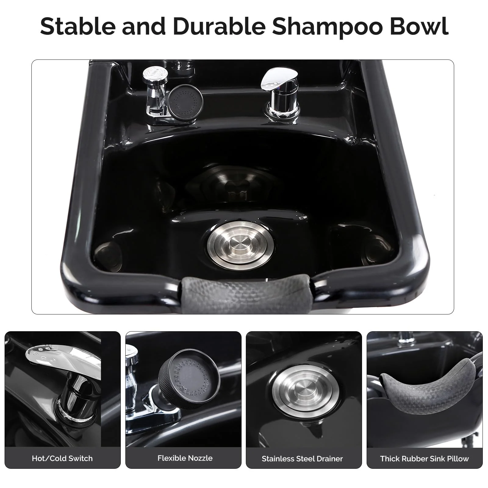Omysalon HWCOC Salon Wet Cabinet Station with Shampoo Bowl & Adjustable Shelves & Sprayer Faucet - Image 4