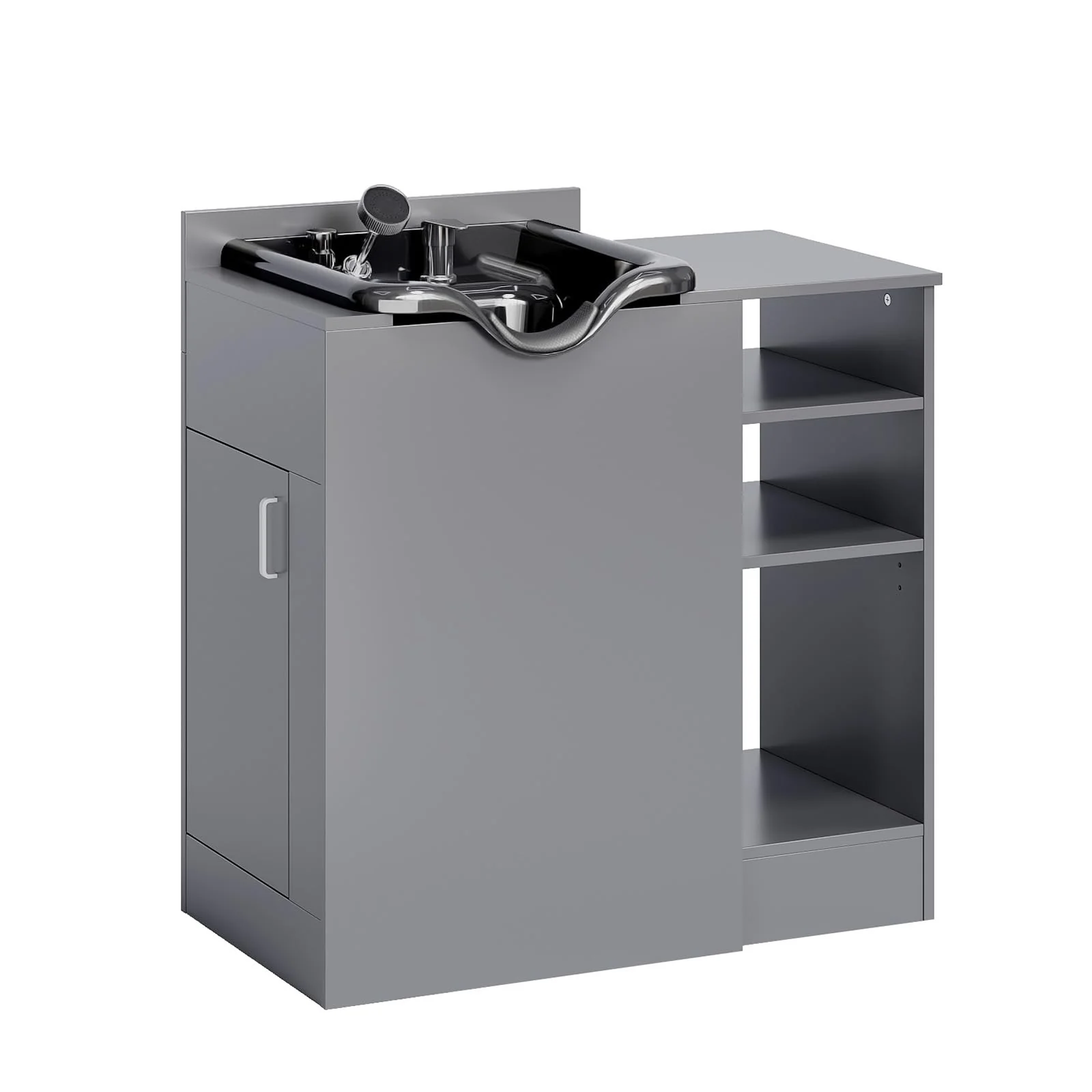 Omysalon HWCOC Salon Wet Cabinet Station with Shampoo Bowl & Adjustable Shelves & Sprayer Faucet - Image 9