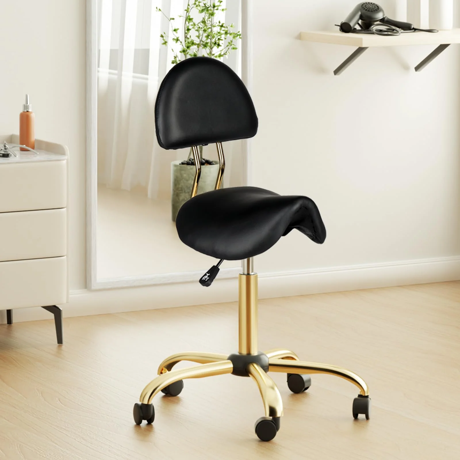 OmySalon Hydraulic Adjustable Rolling Saddle Stool with Back Support - Image 10