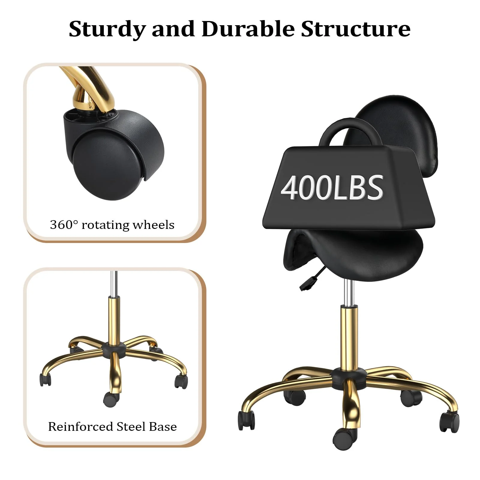 OmySalon Hydraulic Adjustable Rolling Saddle Stool with Back Support - Image 11