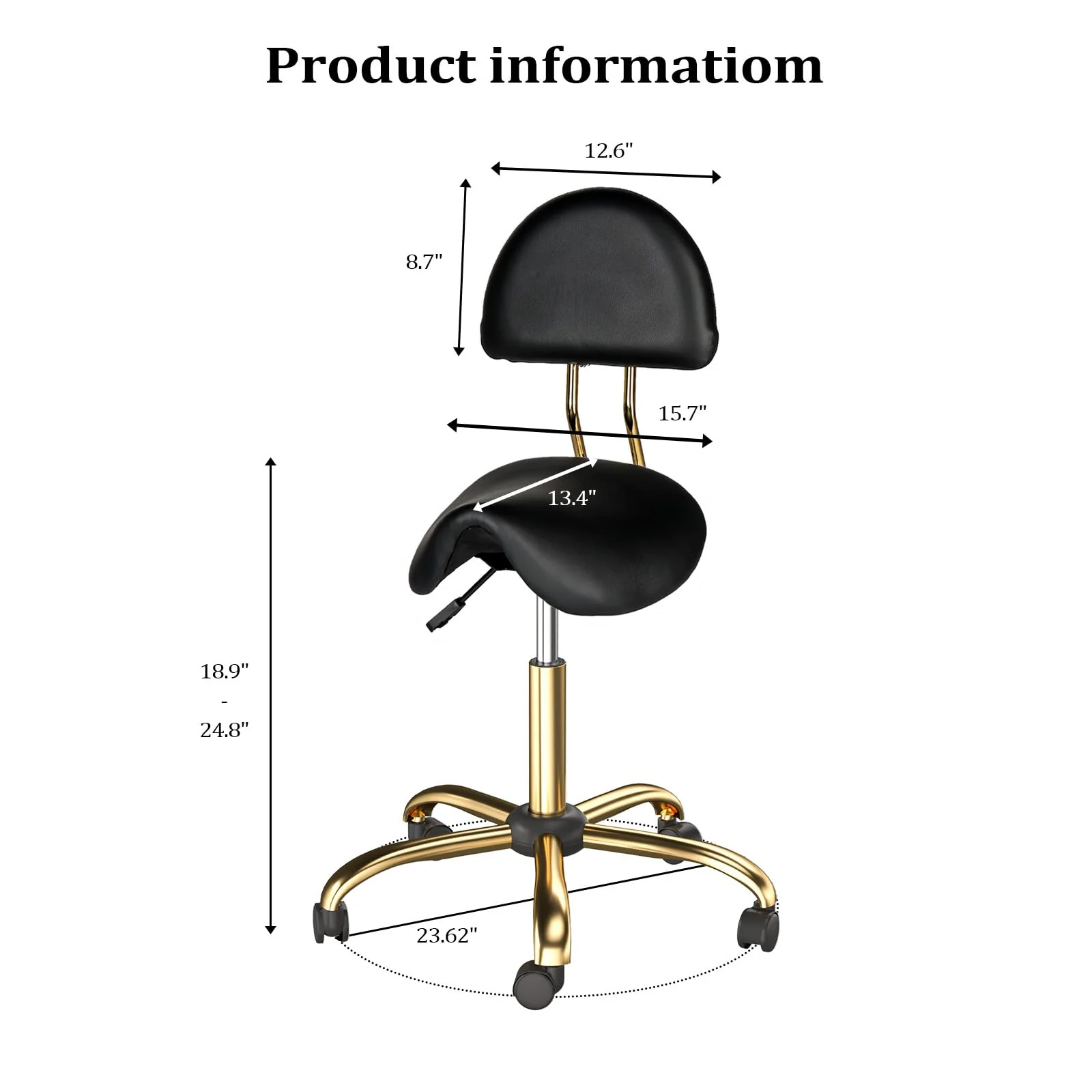 OmySalon Hydraulic Adjustable Rolling Saddle Stool with Back Support - Image 12