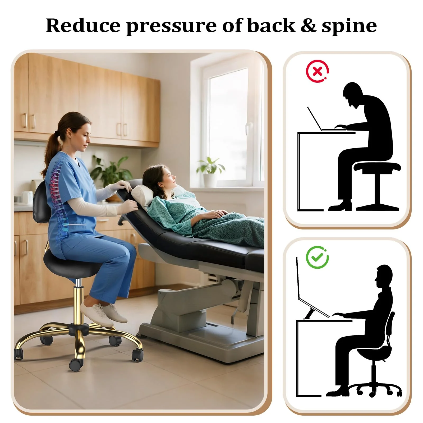 OmySalon Hydraulic Adjustable Rolling Saddle Stool with Back Support - Image 13