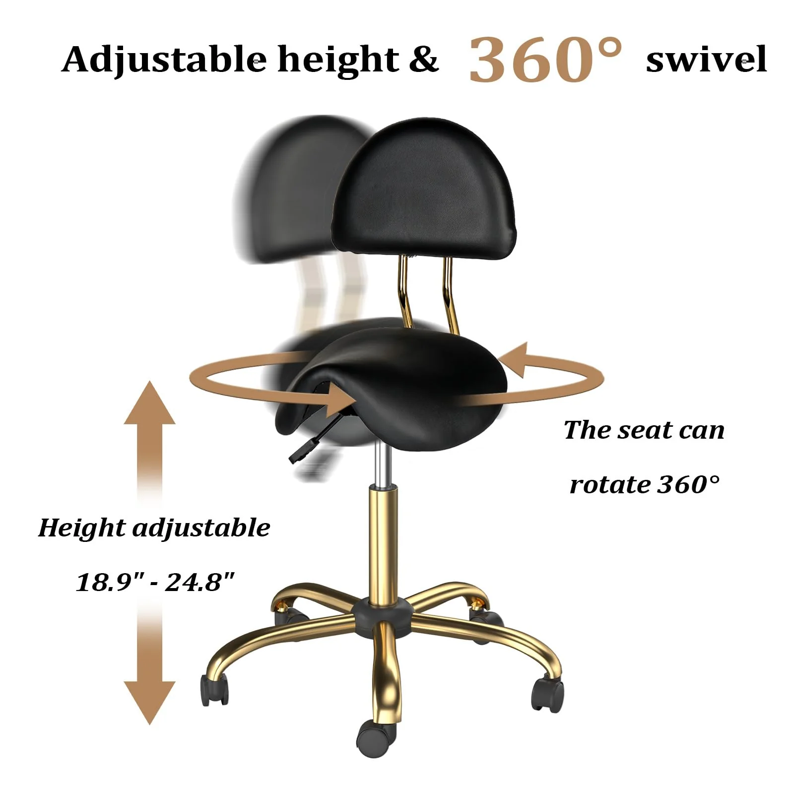 OmySalon Hydraulic Adjustable Rolling Saddle Stool with Back Support - Image 14