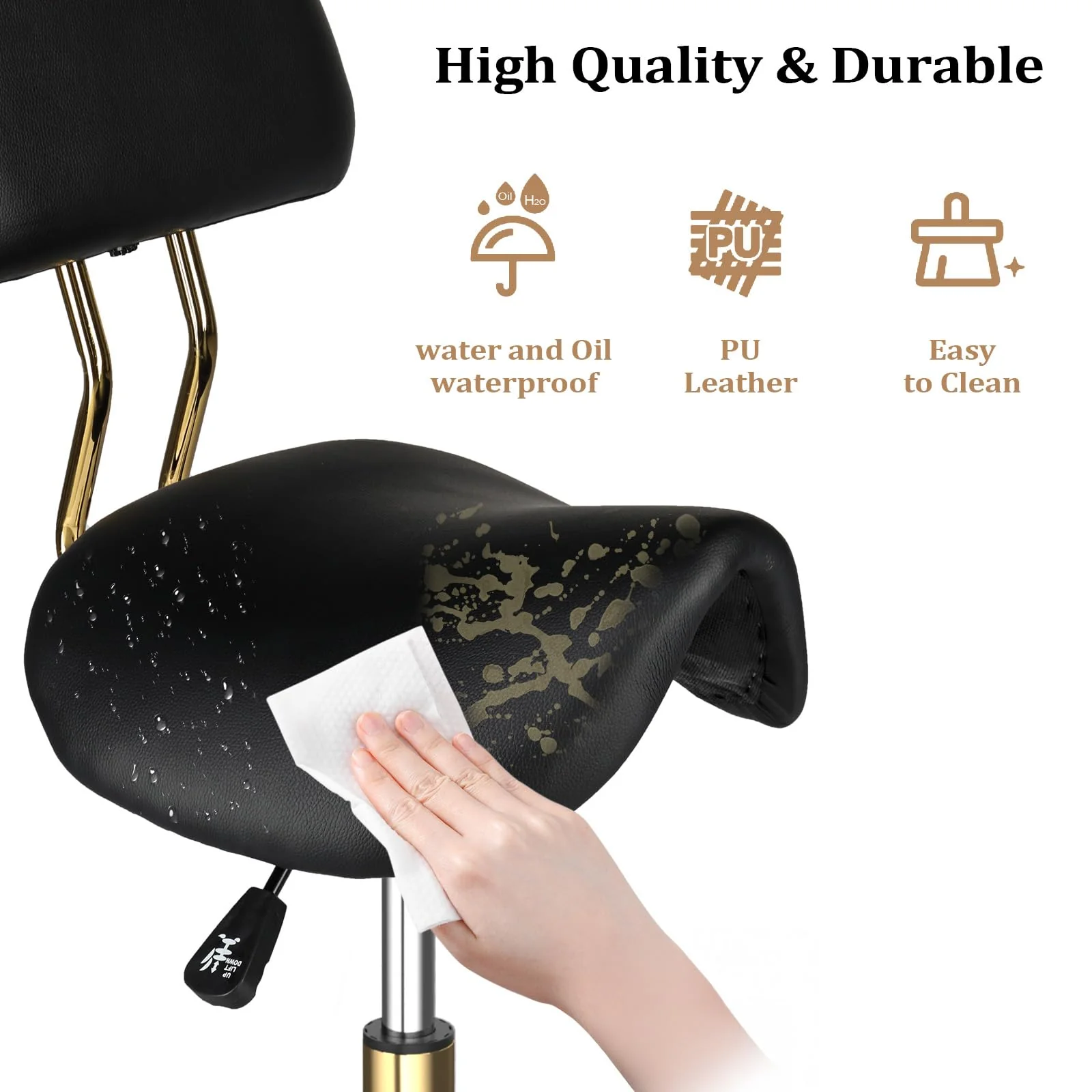 OmySalon Hydraulic Adjustable Rolling Saddle Stool with Back Support - Image 15