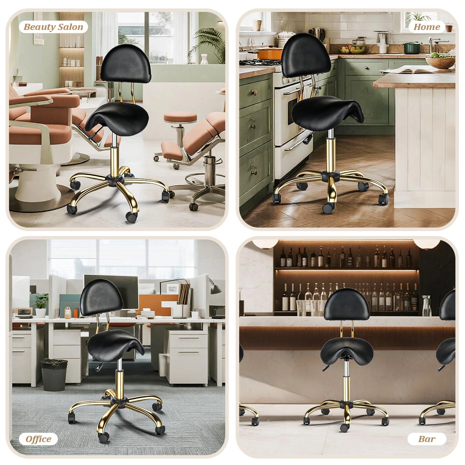 OmySalon Hydraulic Adjustable Rolling Saddle Stool with Back Support - Image 16