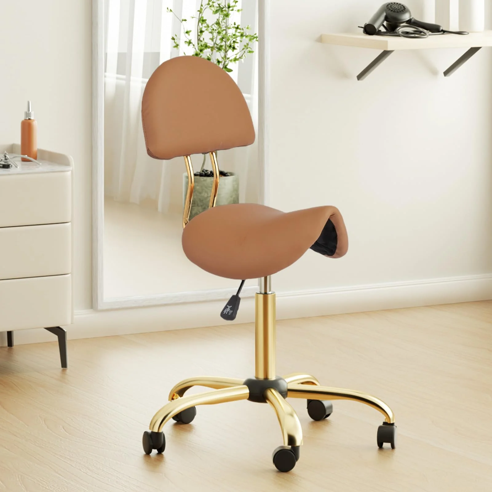 OmySalon Hydraulic Adjustable Rolling Saddle Stool with Back Support - Image 18