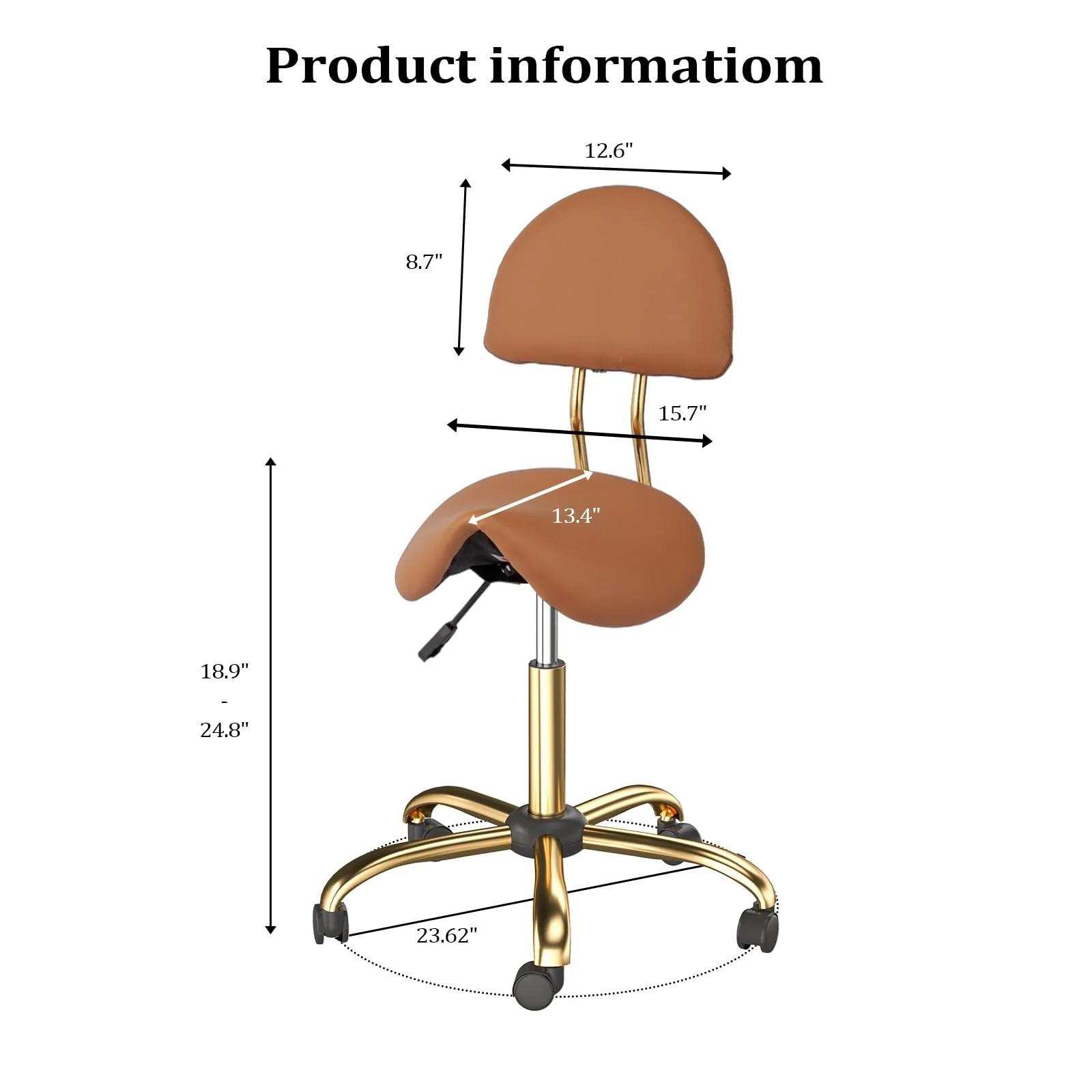 OmySalon Hydraulic Adjustable Rolling Saddle Stool with Back Support - Image 19
