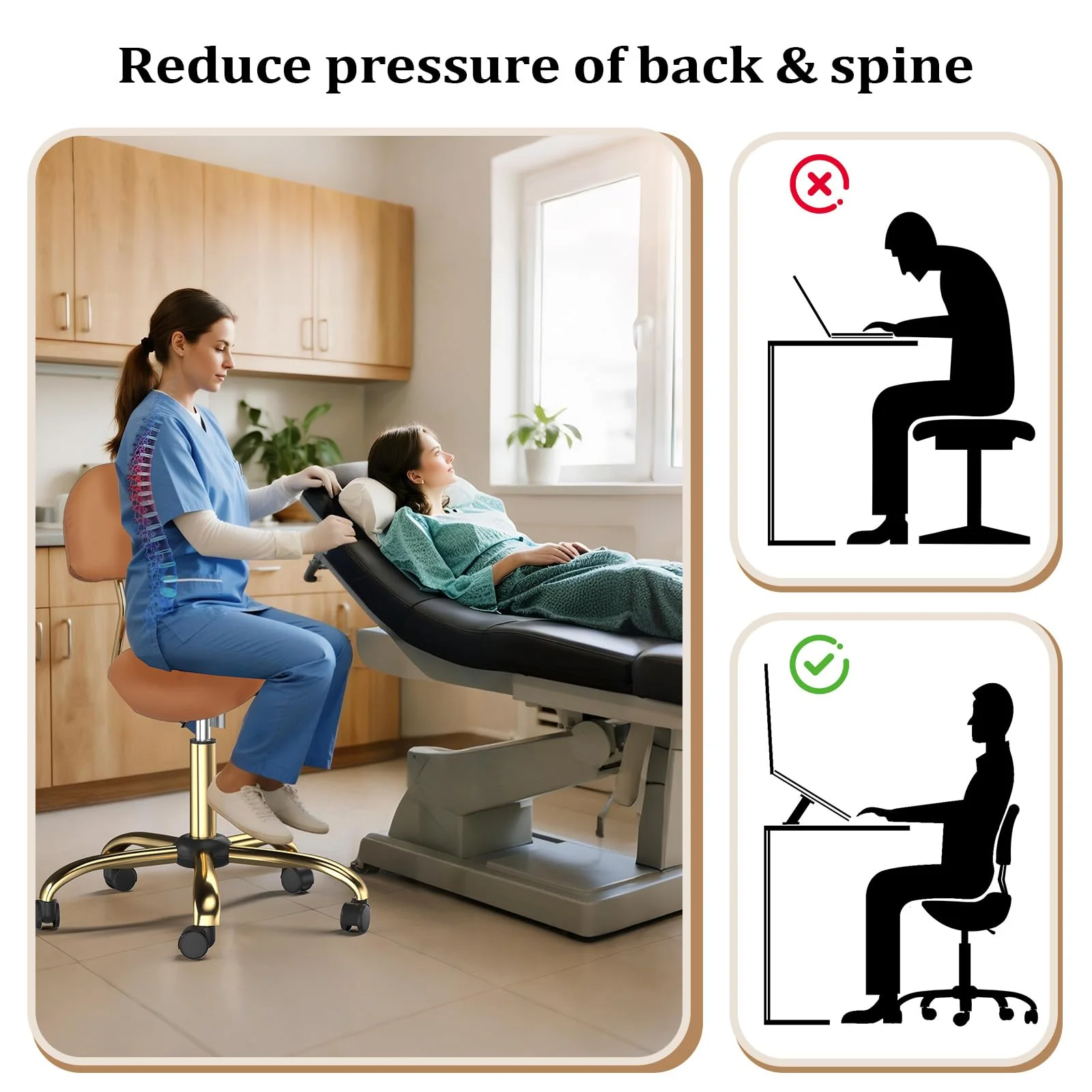 OmySalon Hydraulic Adjustable Rolling Saddle Stool with Back Support - Image 20