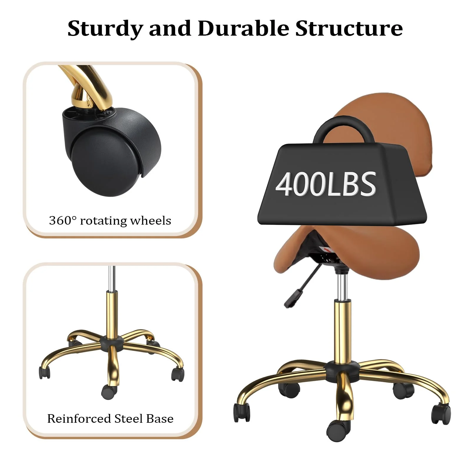 OmySalon Hydraulic Adjustable Rolling Saddle Stool with Back Support - Image 21
