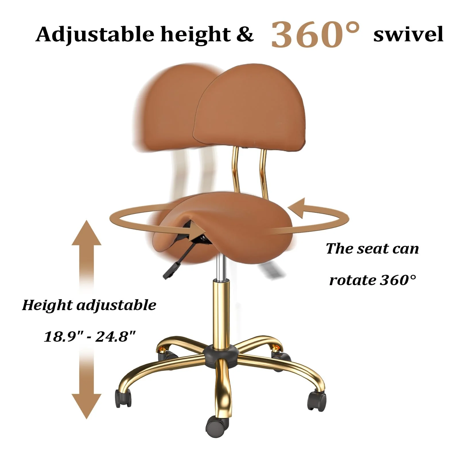 OmySalon Hydraulic Adjustable Rolling Saddle Stool with Back Support - Image 22