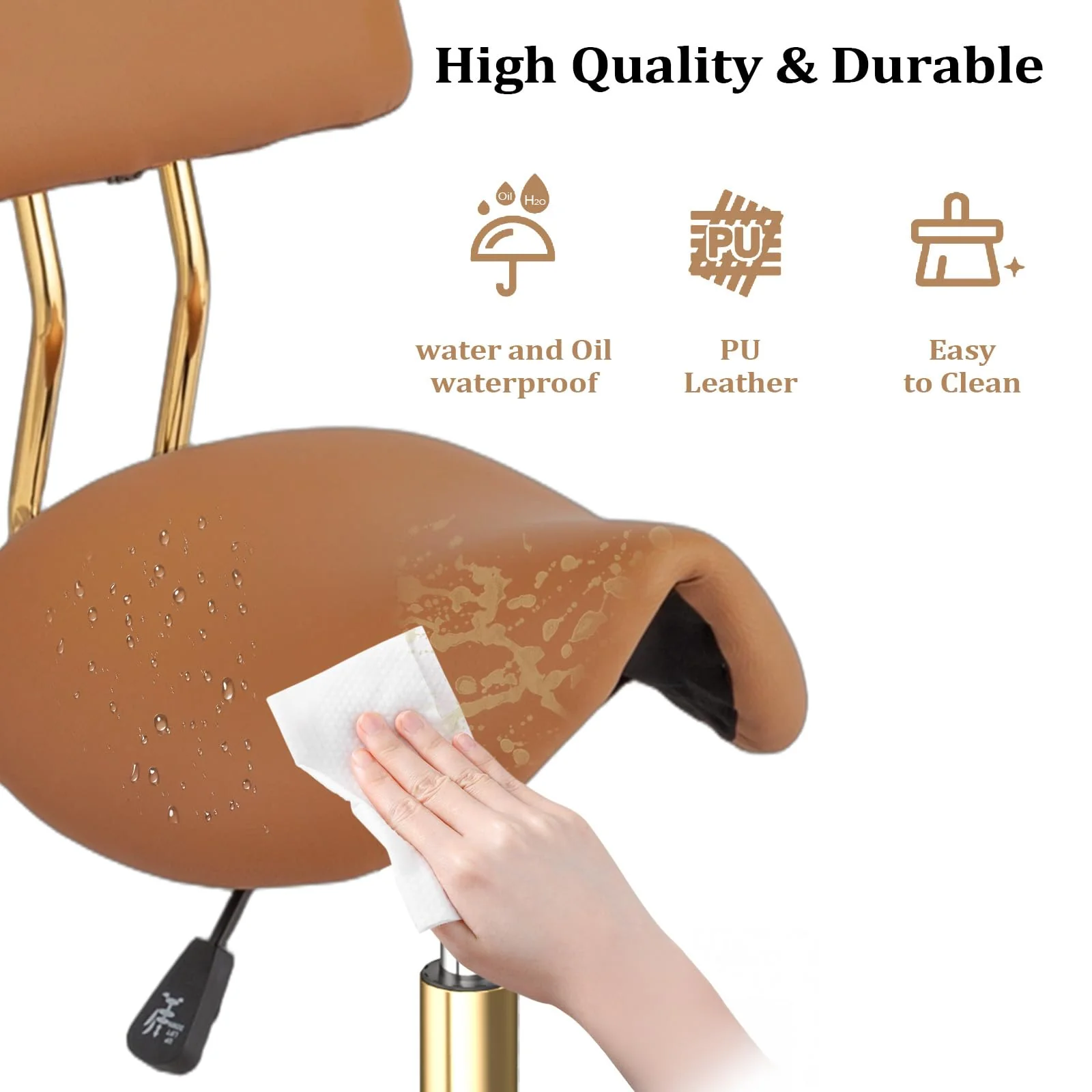 OmySalon Hydraulic Adjustable Rolling Saddle Stool with Back Support - Image 23