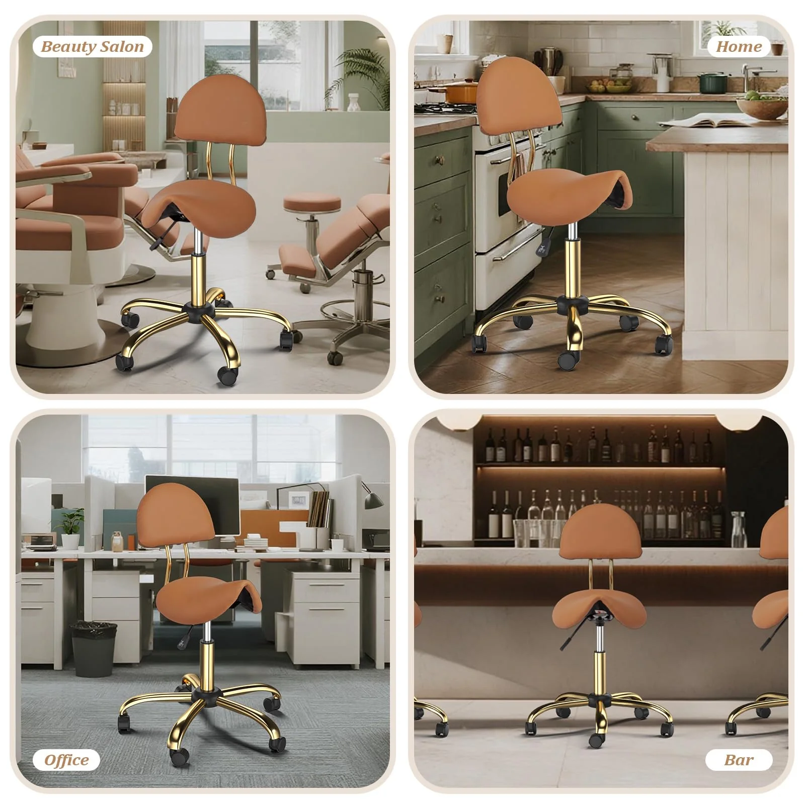 OmySalon Hydraulic Adjustable Rolling Saddle Stool with Back Support - Image 24