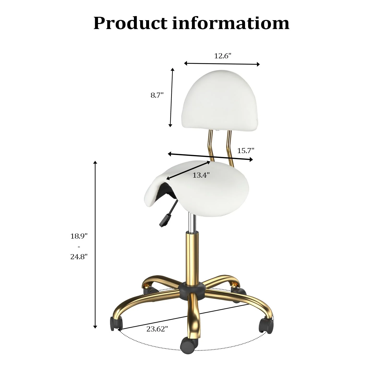 OmySalon Hydraulic Adjustable Rolling Saddle Stool with Back Support - Image 3