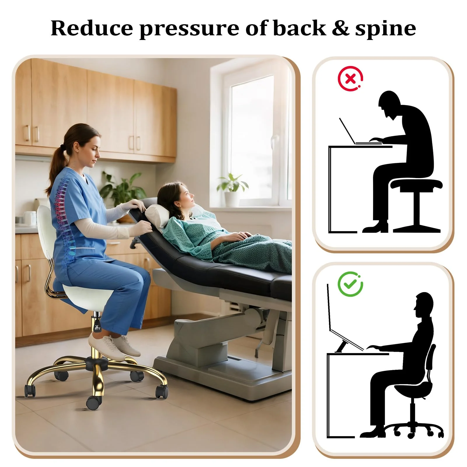 OmySalon Hydraulic Adjustable Rolling Saddle Stool with Back Support - Image 4