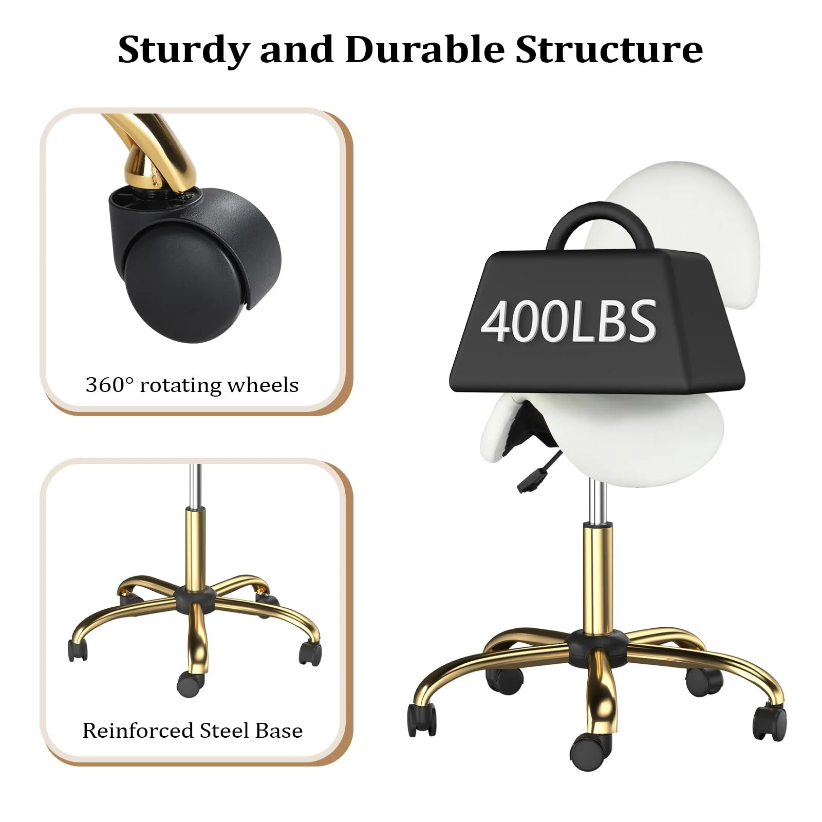 OmySalon Hydraulic Adjustable Rolling Saddle Stool with Back Support - Image 5