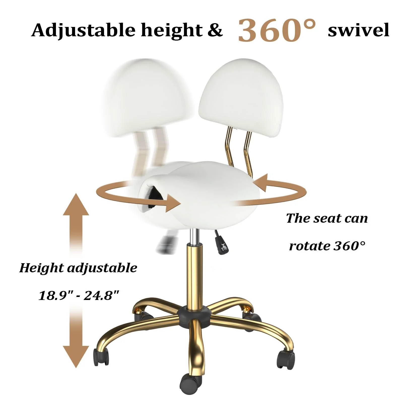 OmySalon Hydraulic Adjustable Rolling Saddle Stool with Back Support - Image 6